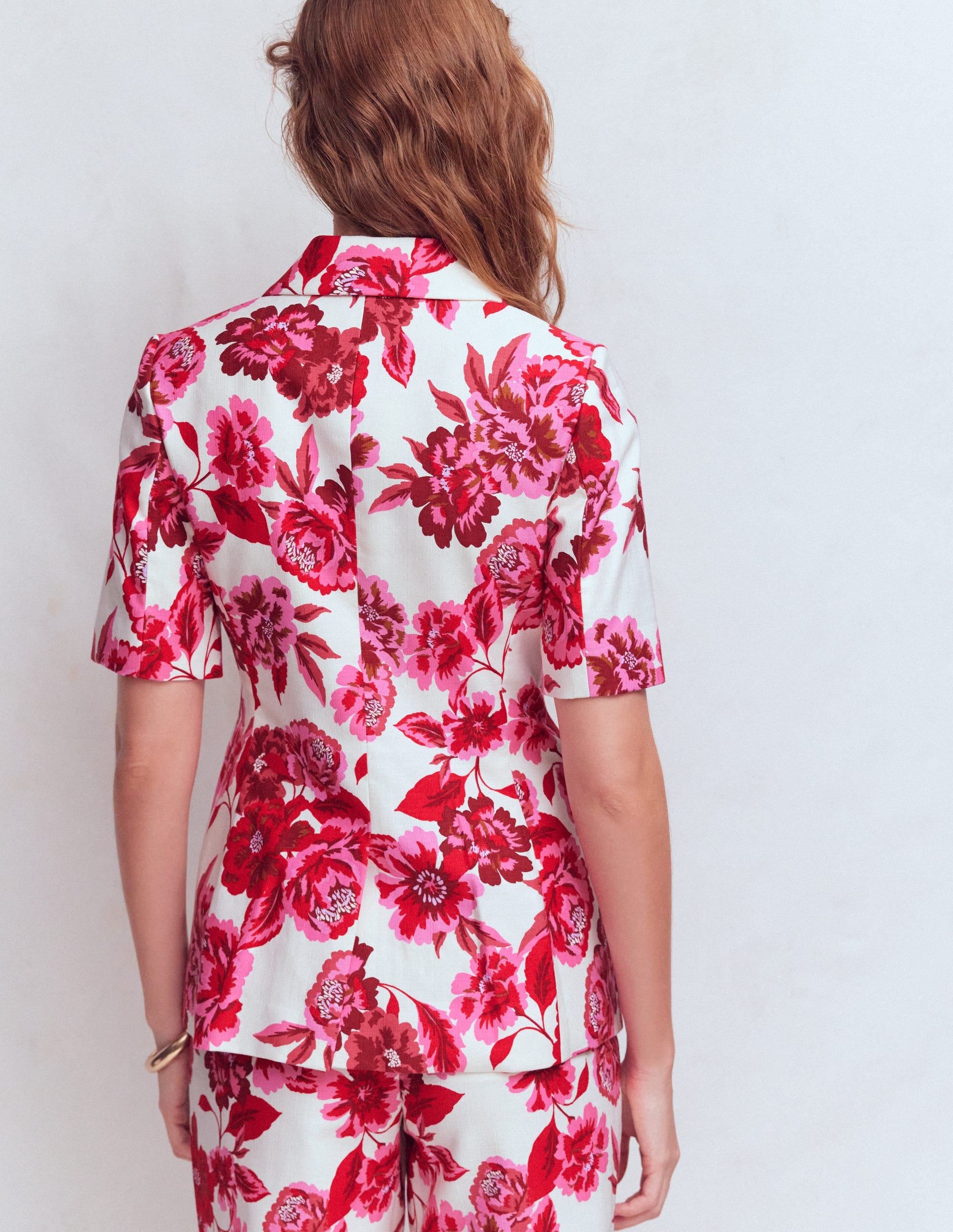 Short Sleeve Cotton Blazer-Sangria Sunset, Floral Print - Image 3