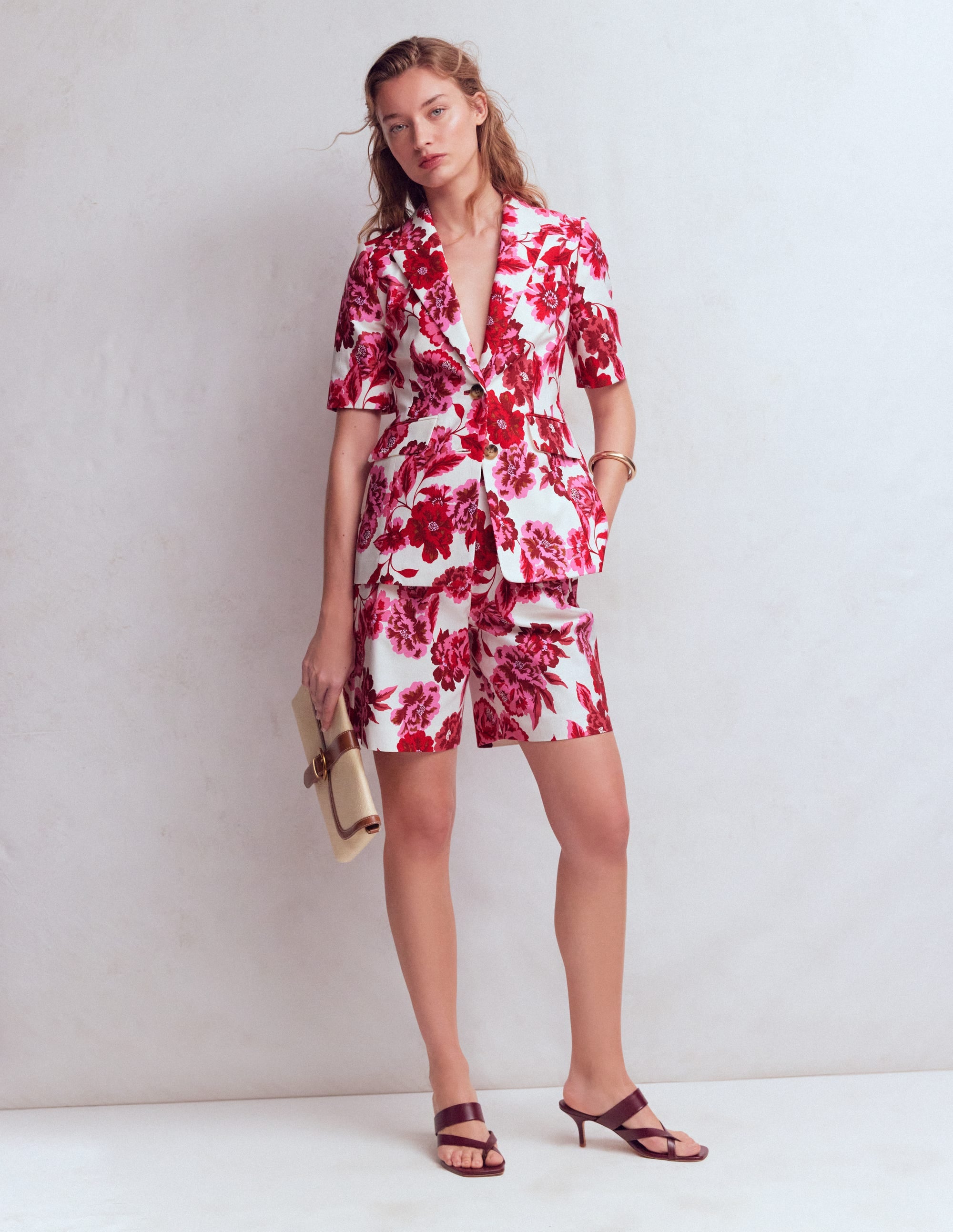 Short Sleeve Cotton Blazer-Sangria Sunset, Floral Print - Image 5