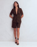 Short Sleeve Linen Blazer-Bitter Chocolate