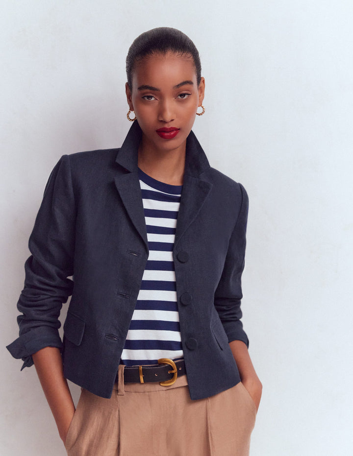 Dartmouth Linen Blazer-Navy