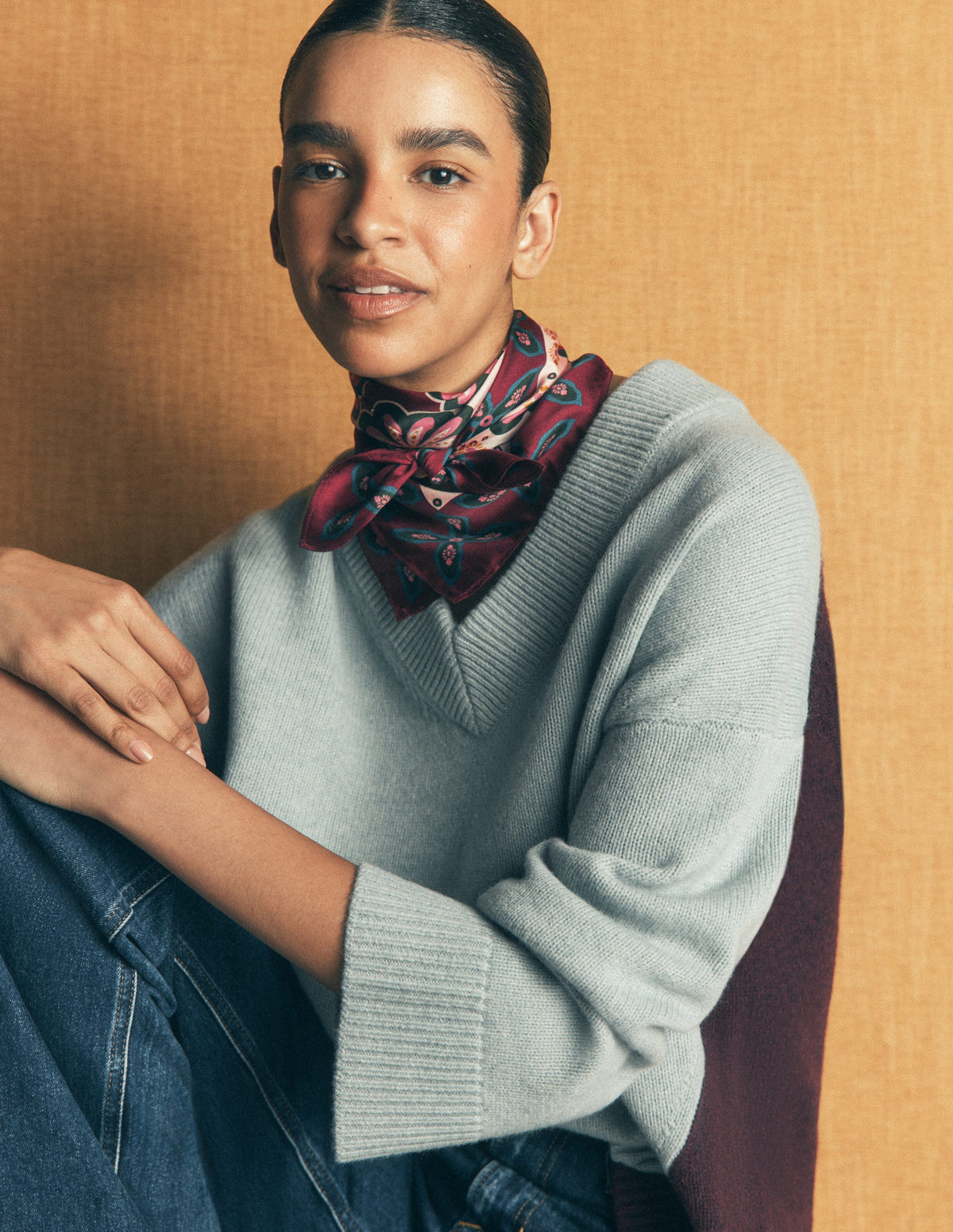 Elisabeth Silk Square Scarf-Multi, Geo Flora-2