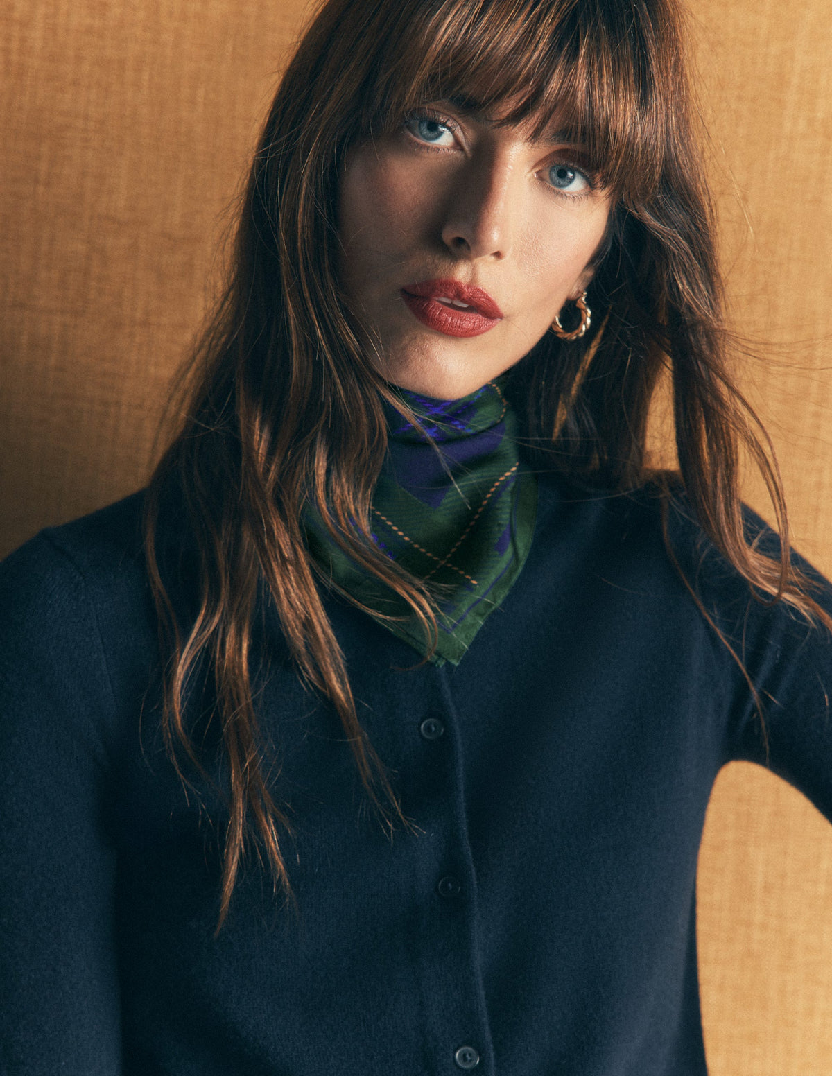 Elisabeth Silk Square Scarf-Navy, Tartan-2