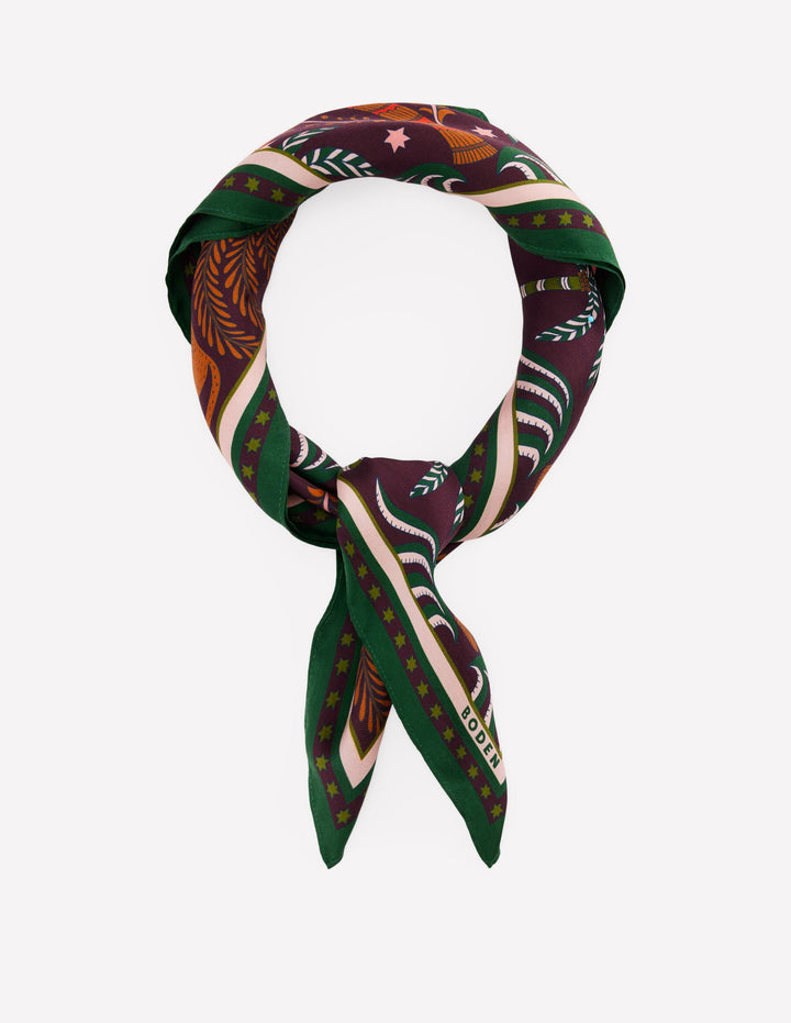Elisabeth Silk Square Scarf-Dark Cherry, Jungle Charm