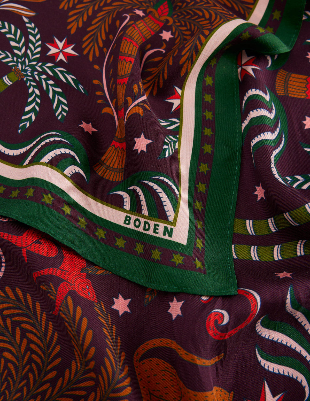 Elisabeth Silk Square Scarf-Dark Cherry, Jungle Charm - Image 4