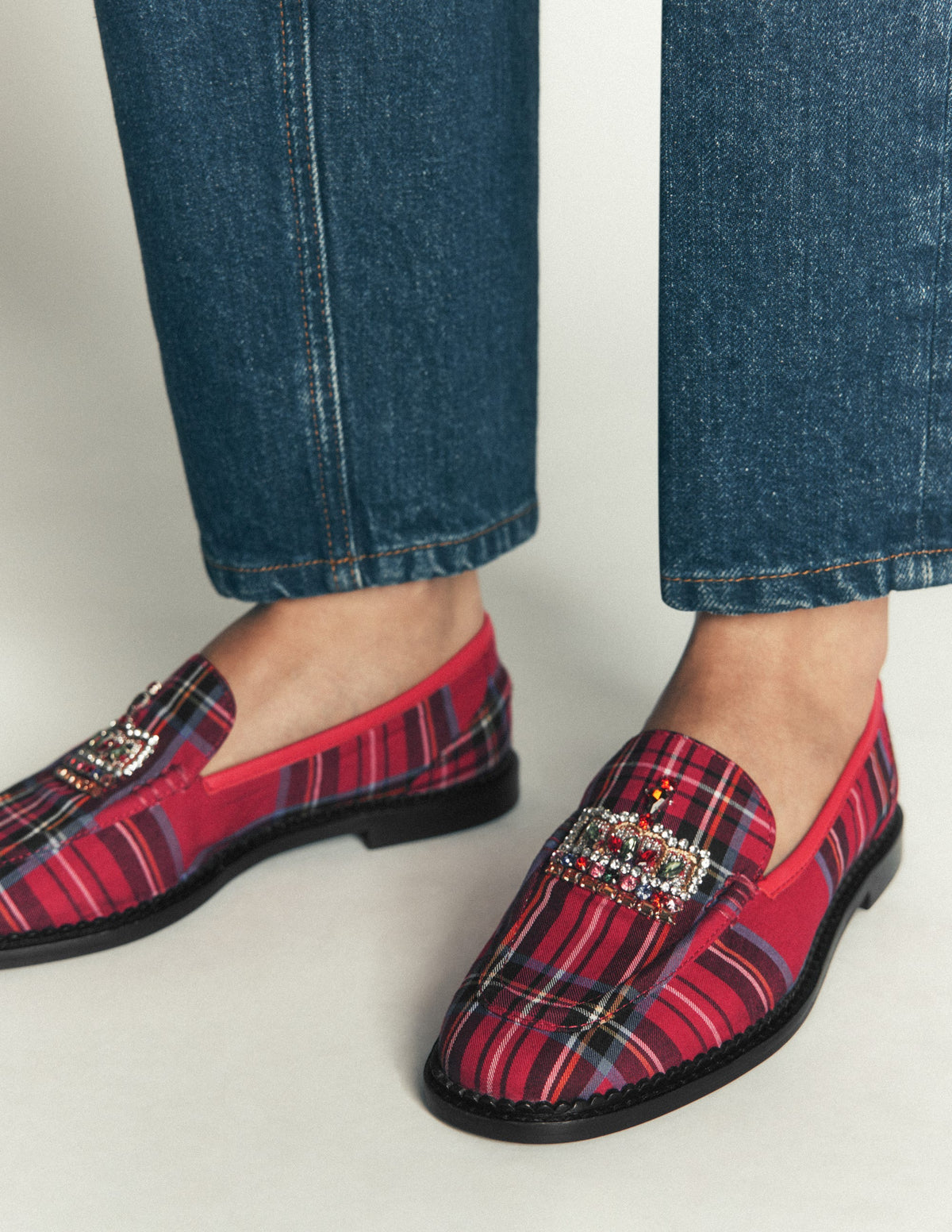 Nya Penny Loafers-Red Tartan, Crown-3