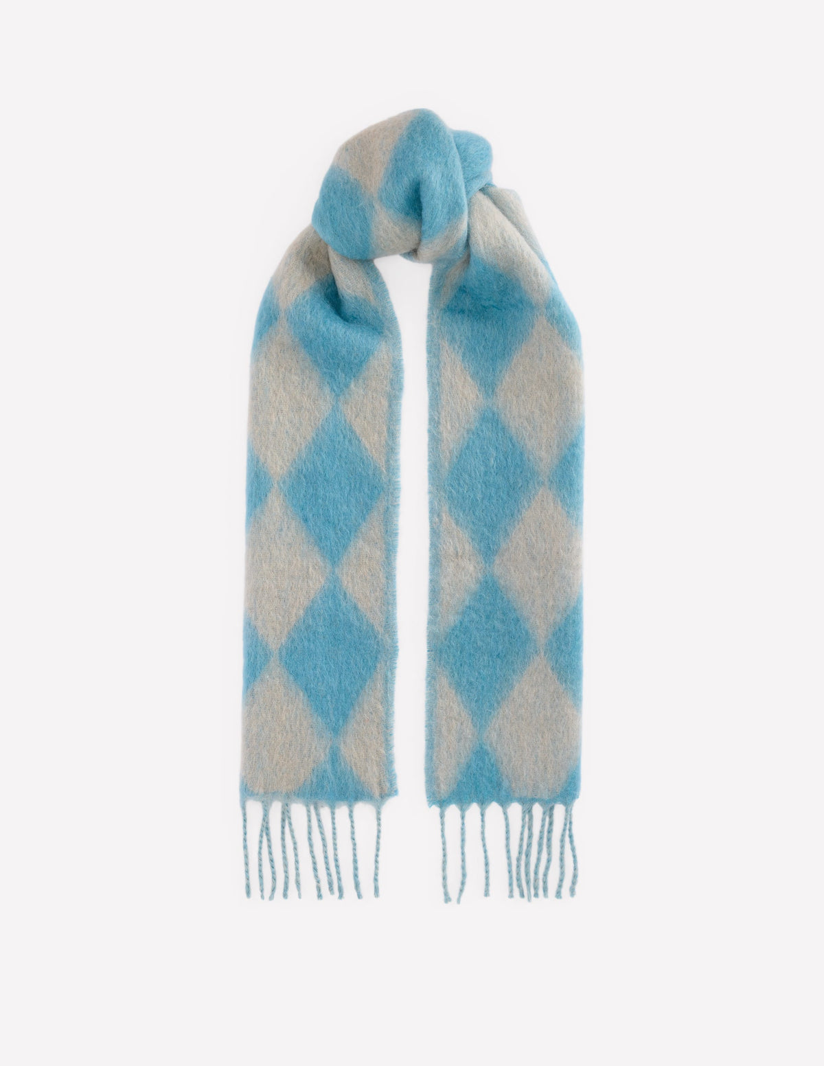 Mohair Woven Scarf-Duck Egg Blue Argyle - Image 1