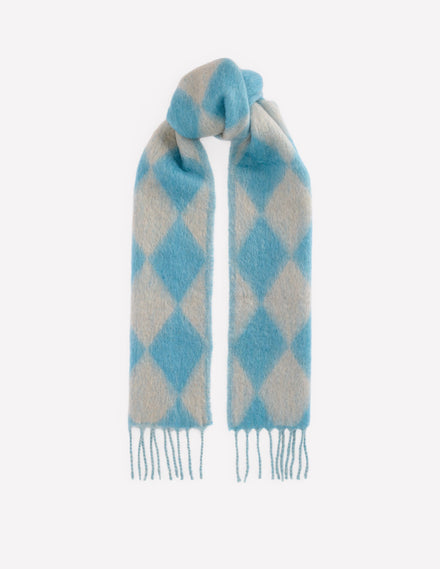 Mohair Woven Scarf-Duck Egg Blue Argyle