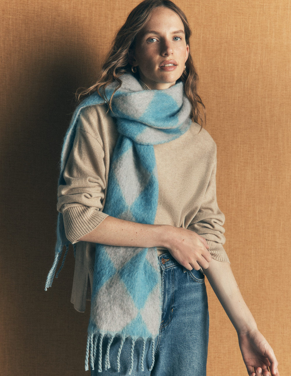 Mohair Woven Scarf-Duck Egg Blue Argyle-2