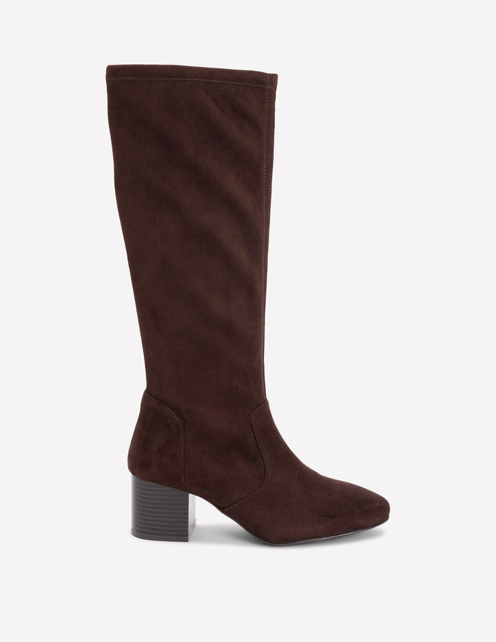 Block Heel Stretch Boots-Chocolate