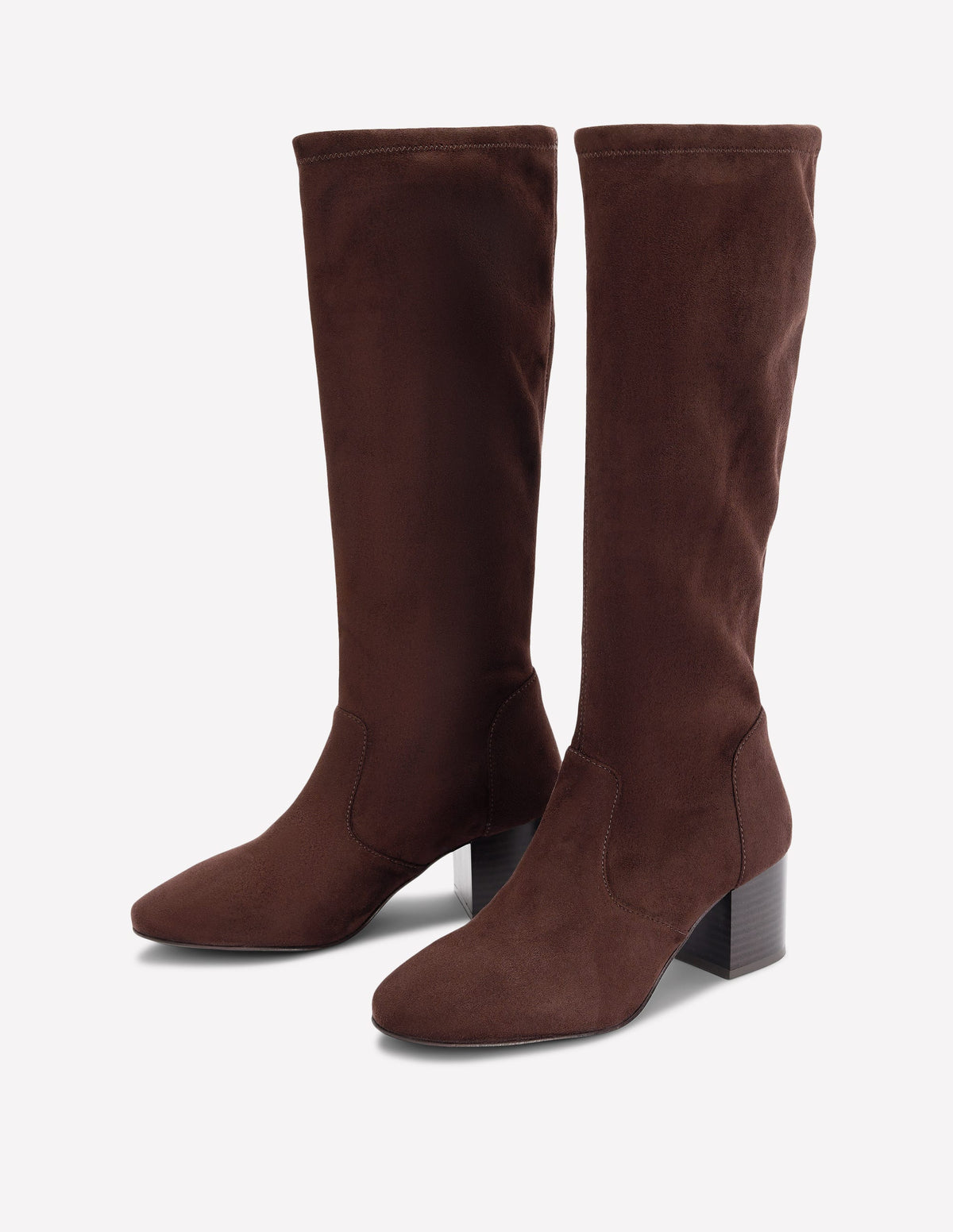 Block Heel Stretch Boots-Chocolate-3