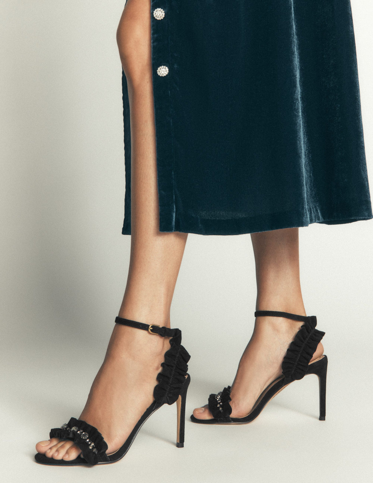 Pleat Detail Heeled Sandals-Black-2