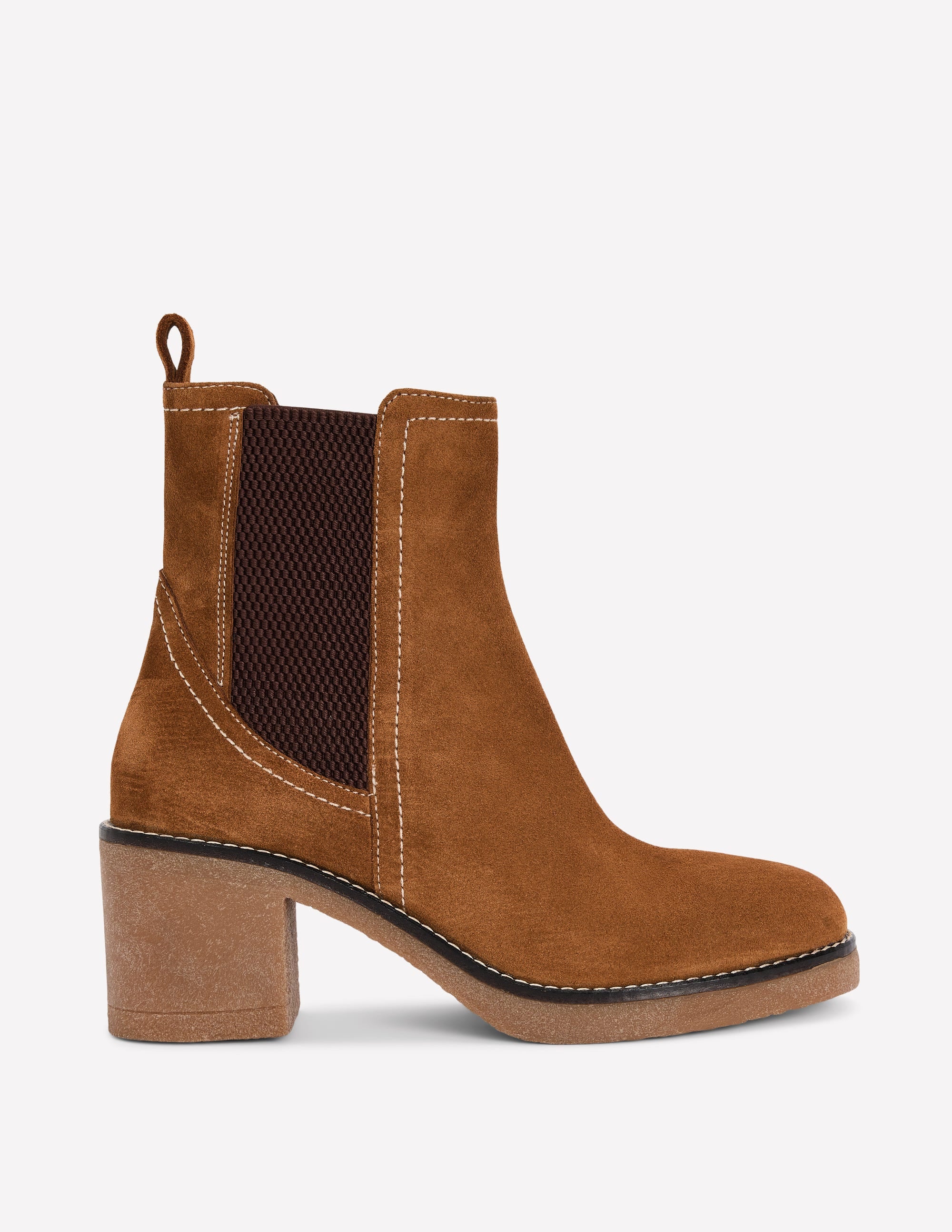 Heeled Crepe Chelsea Boots-Cognac Suede - Image 1