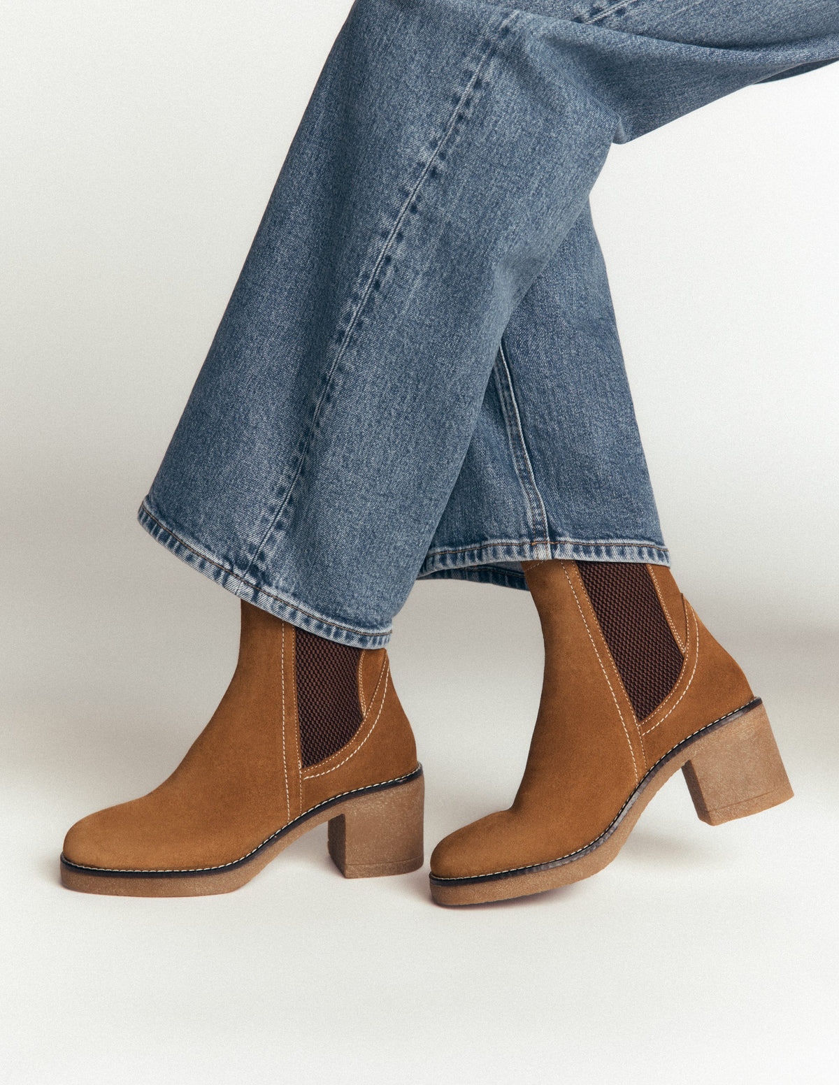 Heeled Crepe Chelsea Boots-Cognac Suede - Image 2