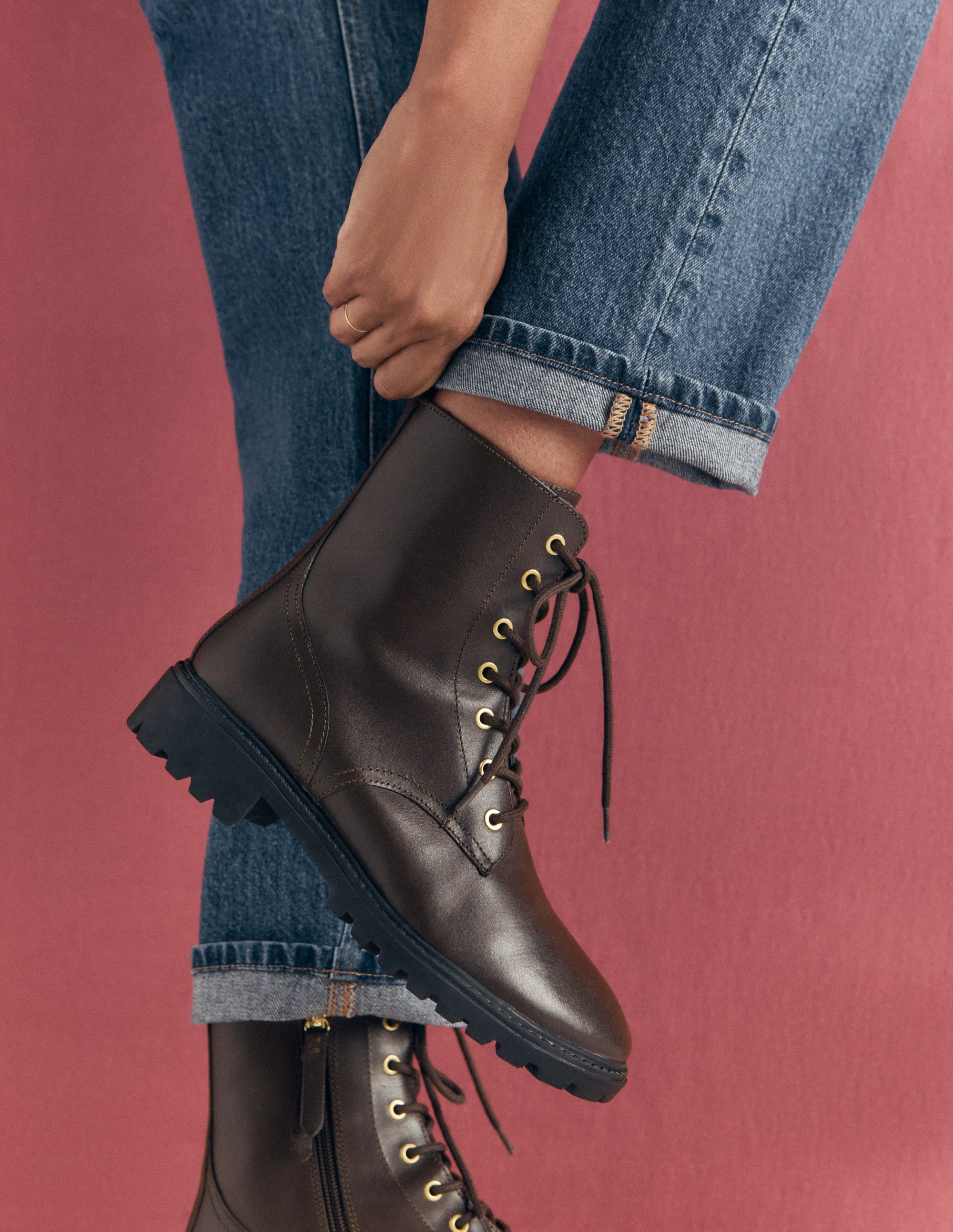 Alex Lace Up Ankle Boots-Chocolate - Image 2