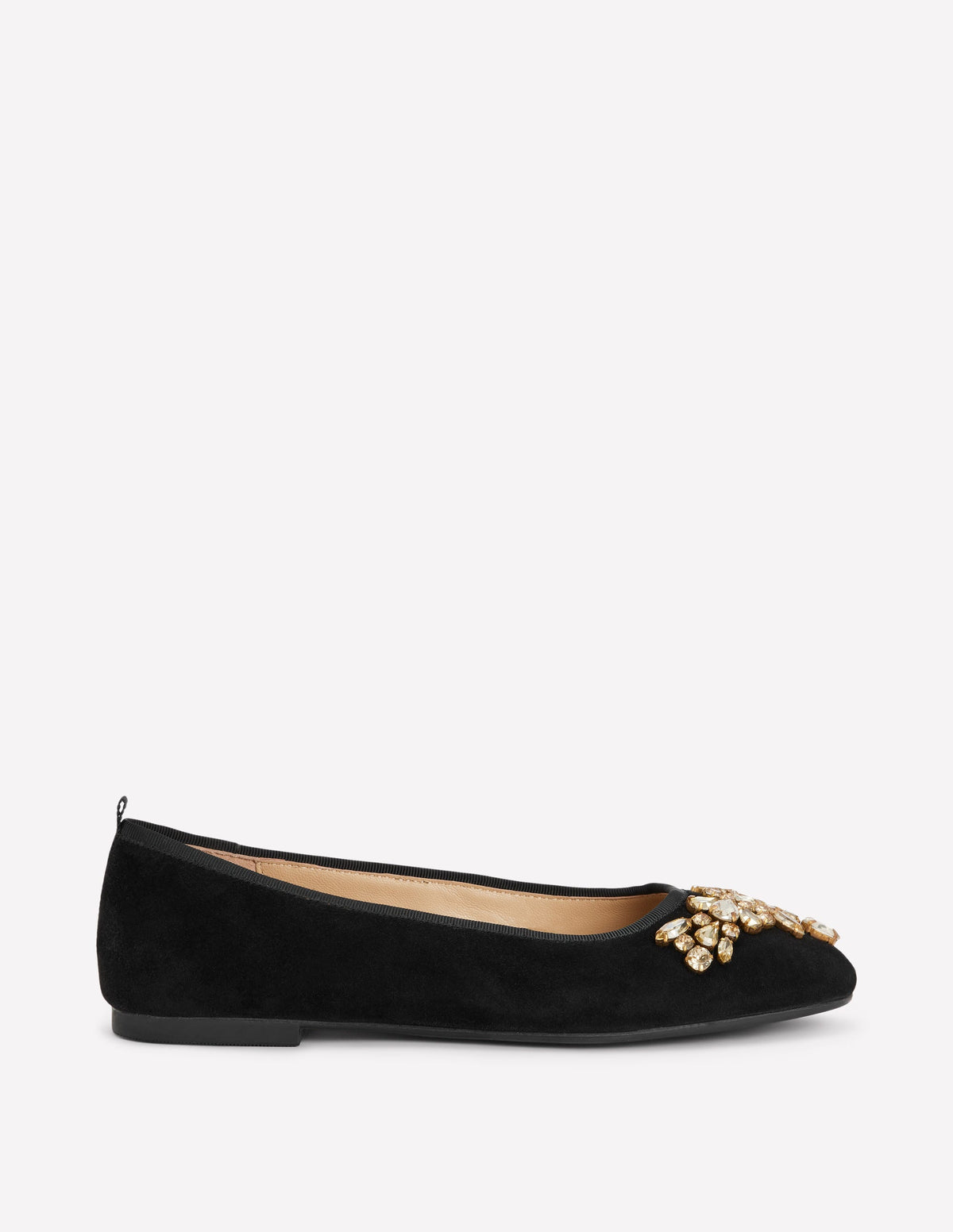 Patti Round Toe Ballet Flats-Black Suede Embellished - Image 1