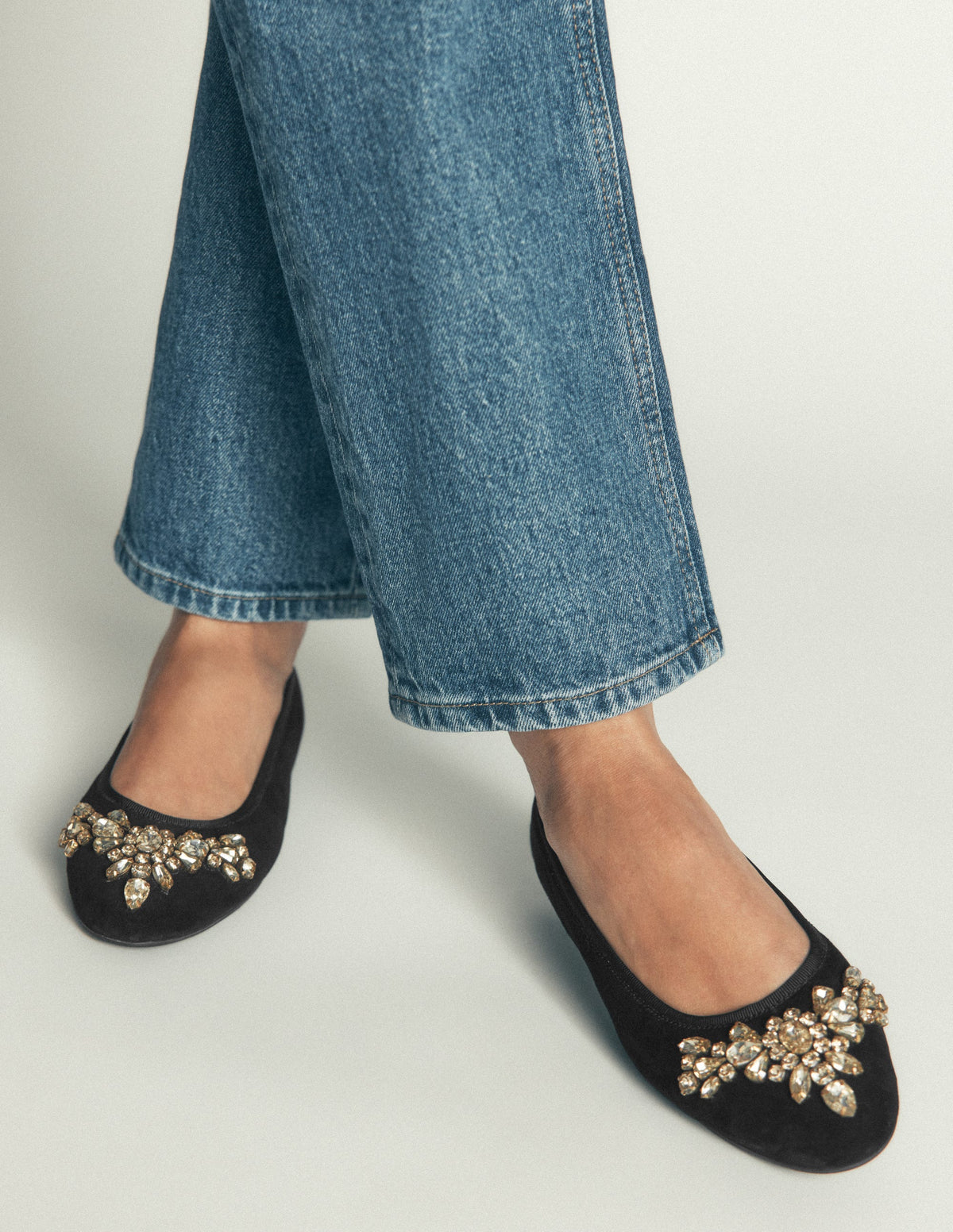 Patti Round Toe Ballet Flats-Black Suede Embellished-2