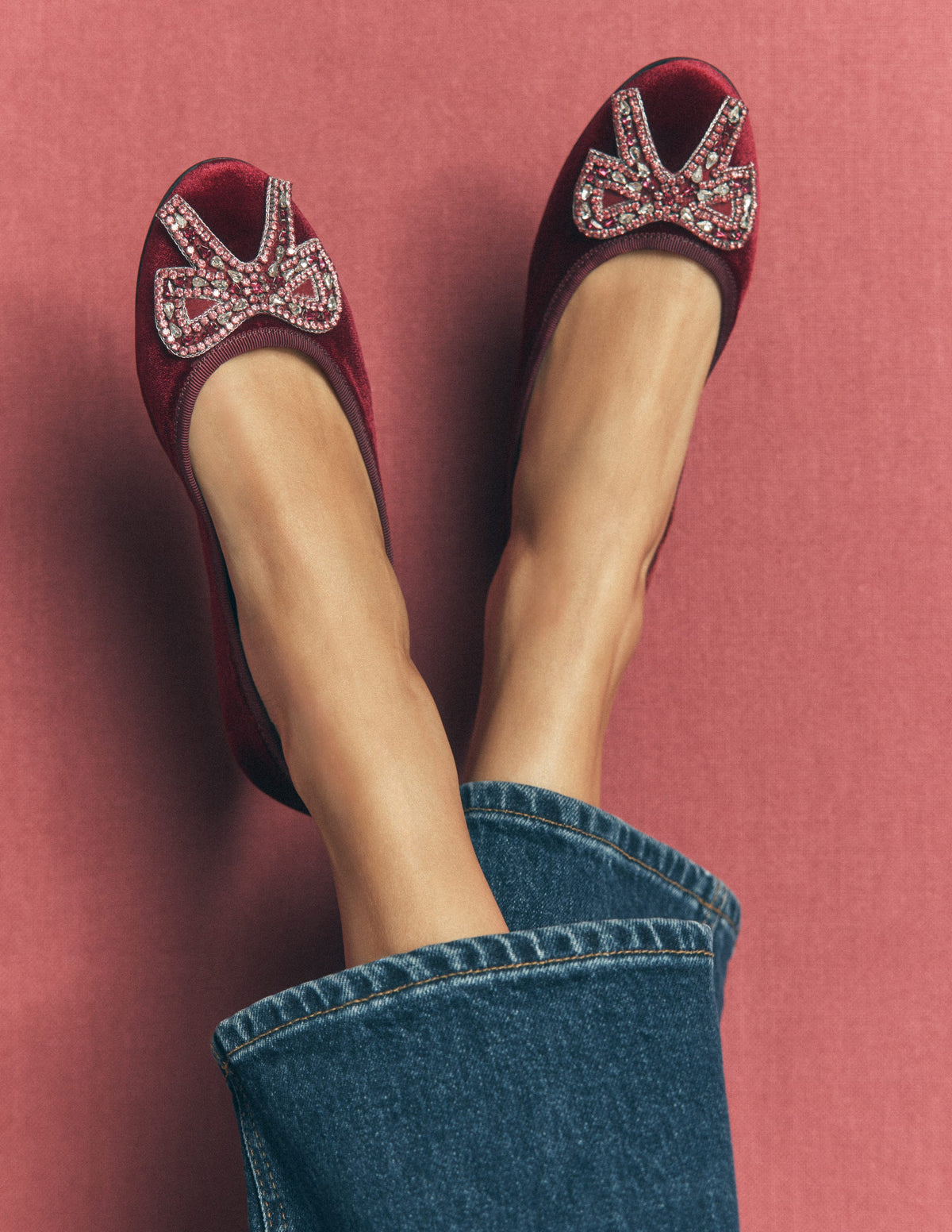Patti Round Toe Ballet Flats-Dark Burgundy Bow-2