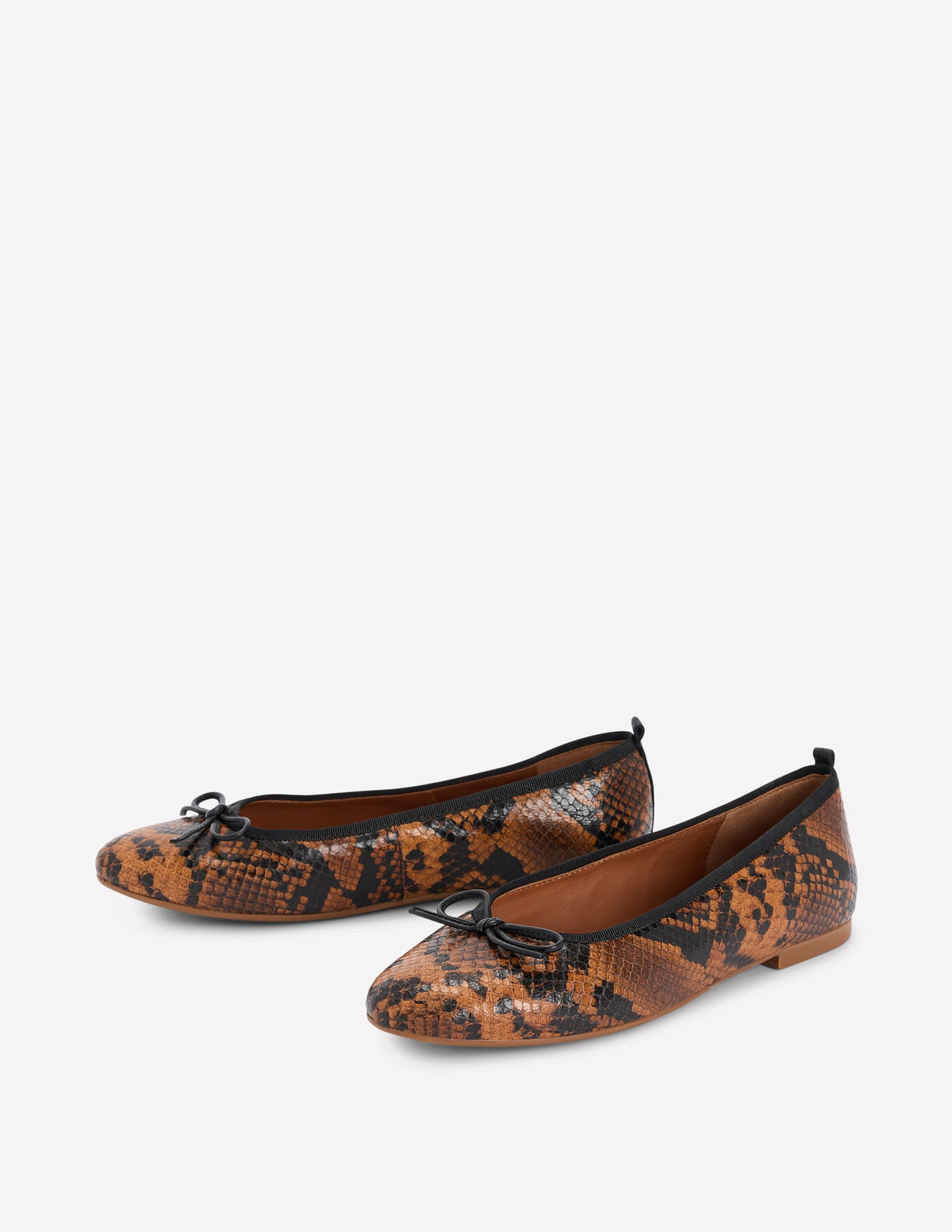 Patti Round Toe Ballet Flats-Tan Snake Print-3