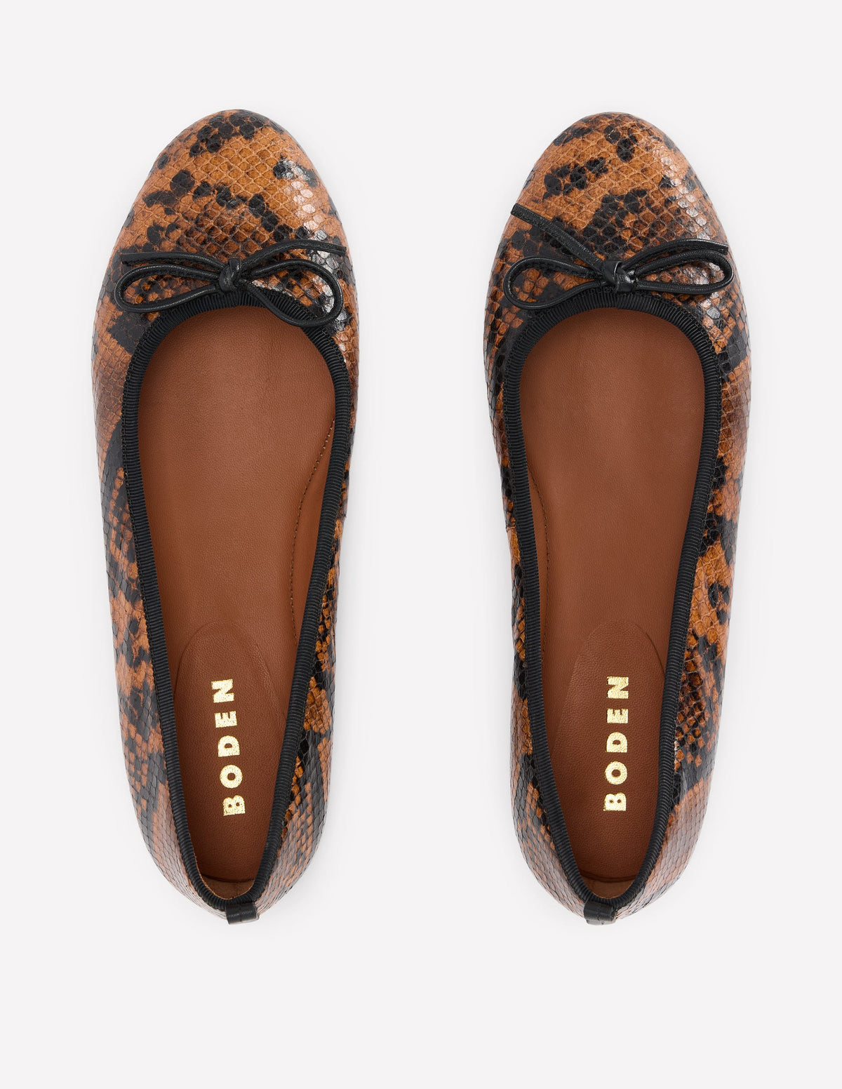 Patti Round Toe Ballet Flats-Tan Snake Print-5