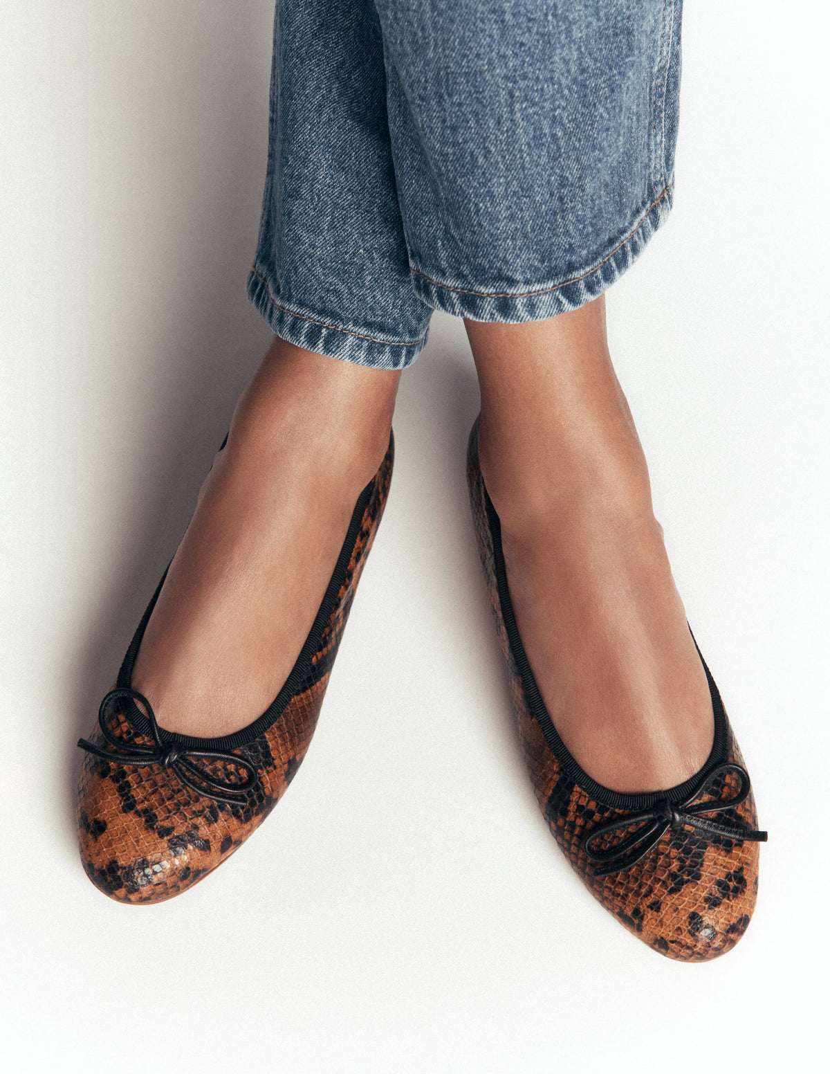Patti Round Toe Ballet Flats-Tan Snake Print-2
