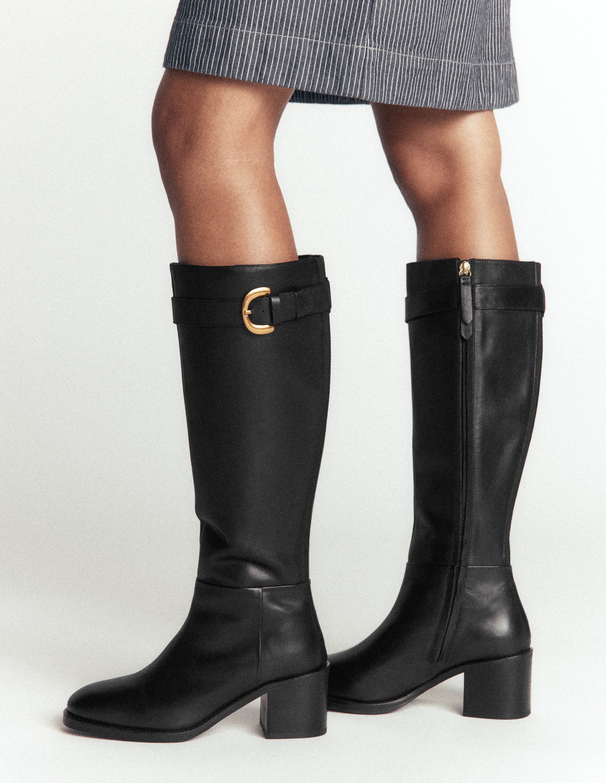 Buckle Detail Knee Boot-Black - Image 2