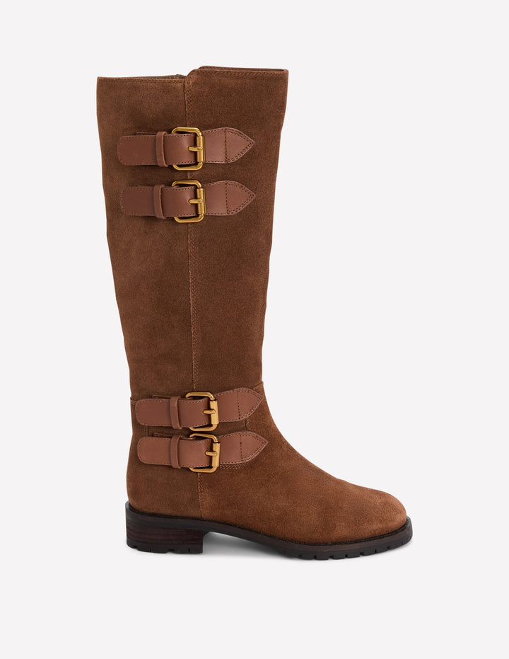 Multi Buckle Knee Boots-Tan