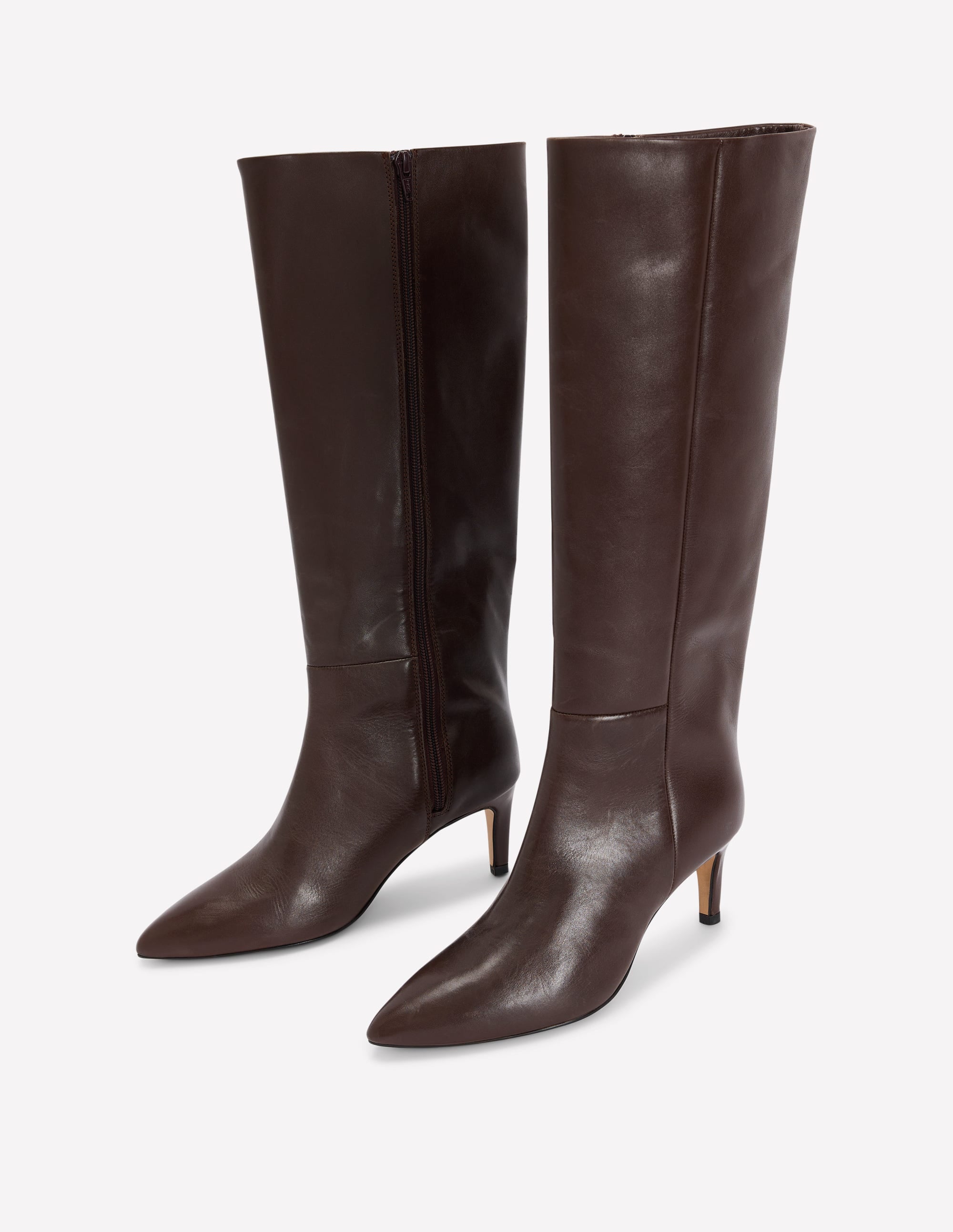 Straight Leg Heeled Boots-Chocolate Leather - Image 3