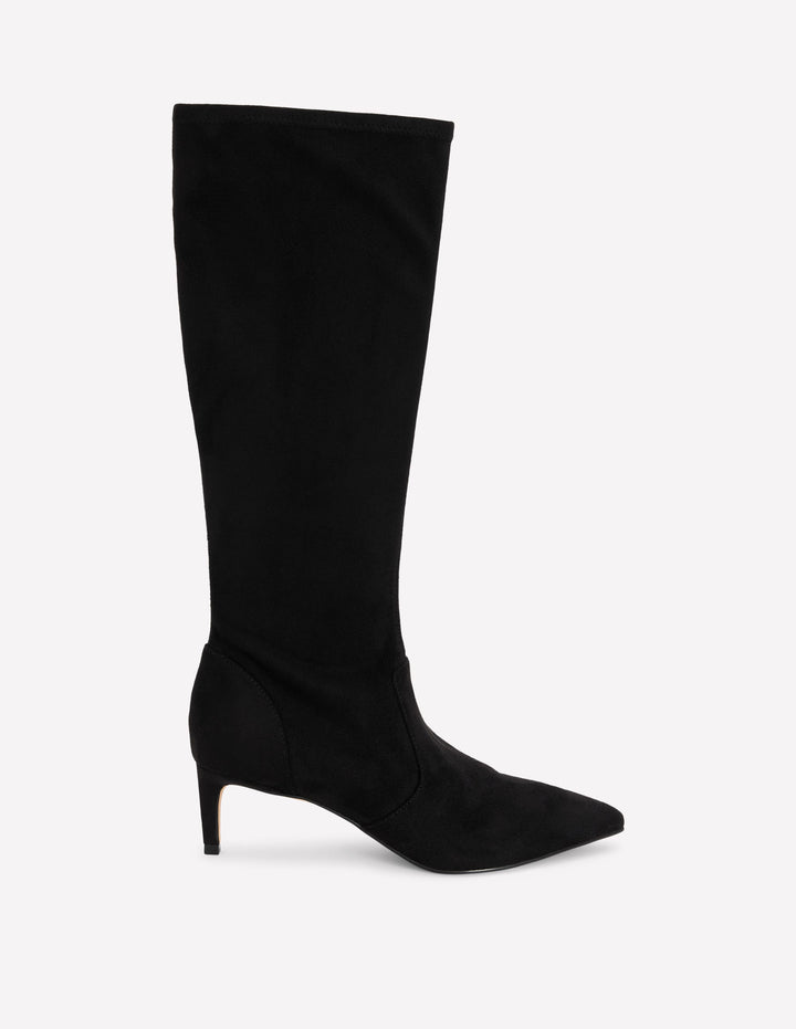 Stretch Kitten Heel Boots-Black