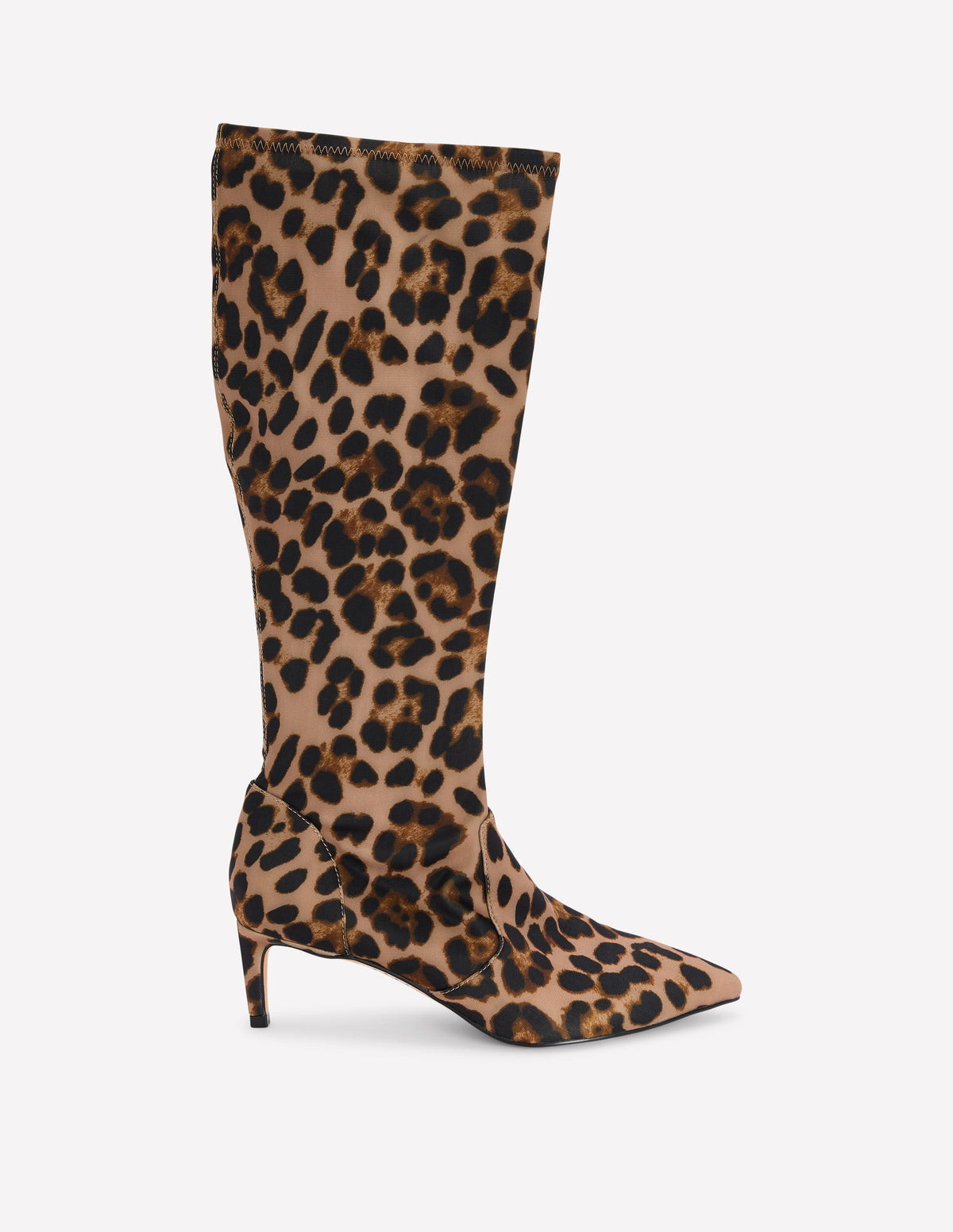 Stretch Kitten Heel Boots-Leopard Print - Image 1
