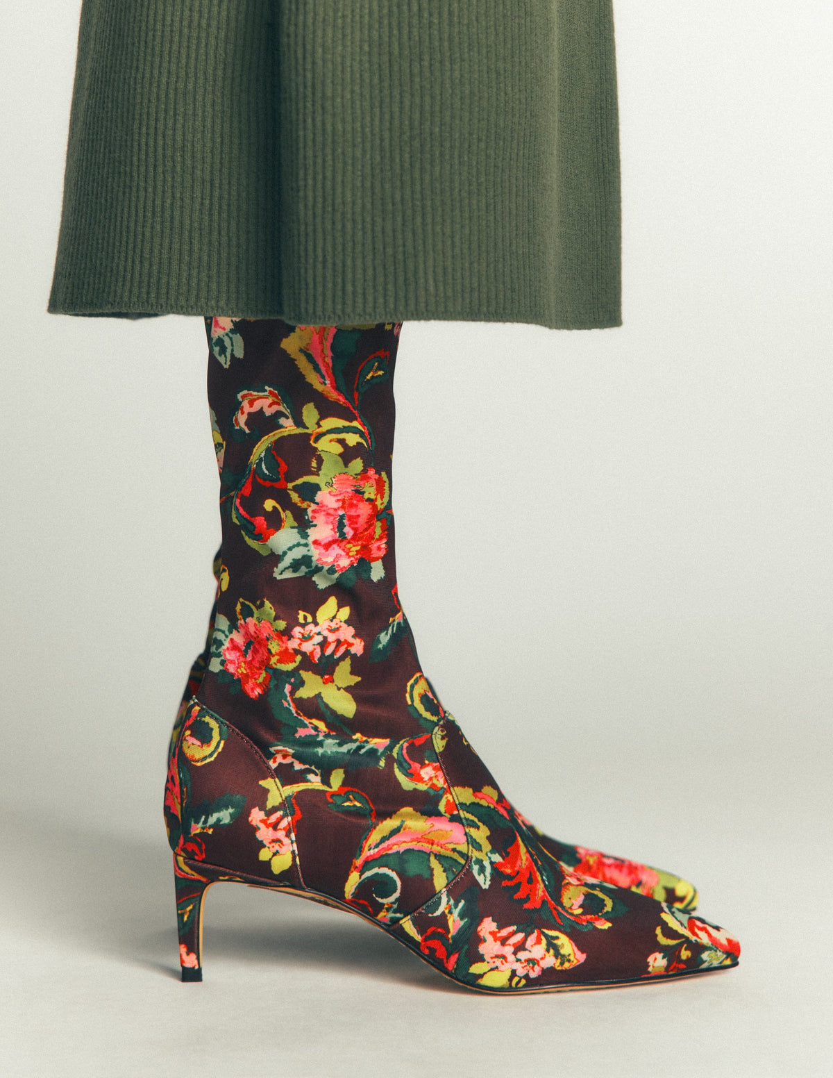 Stretch Kitten Heel Boots-Floral Print-3