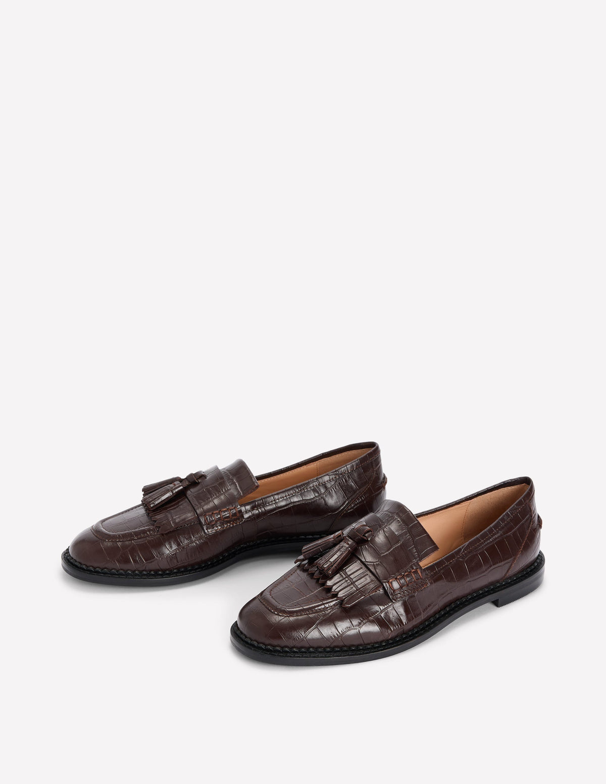 Nya Ghillie Flat Loafers-Chocolate Croc Embossed-3