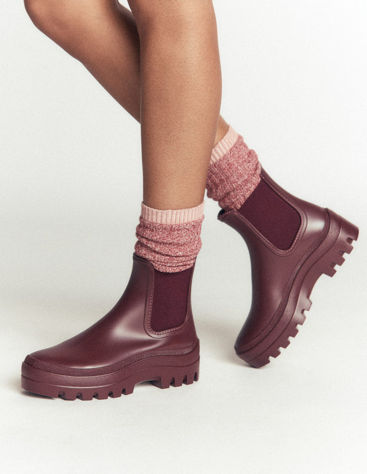 Chunky Chelsea Wellie Boots-Oxblood