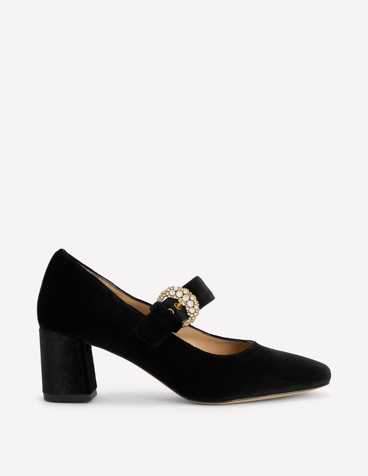 Buckle Strap Block Heels-Black Velvet-1