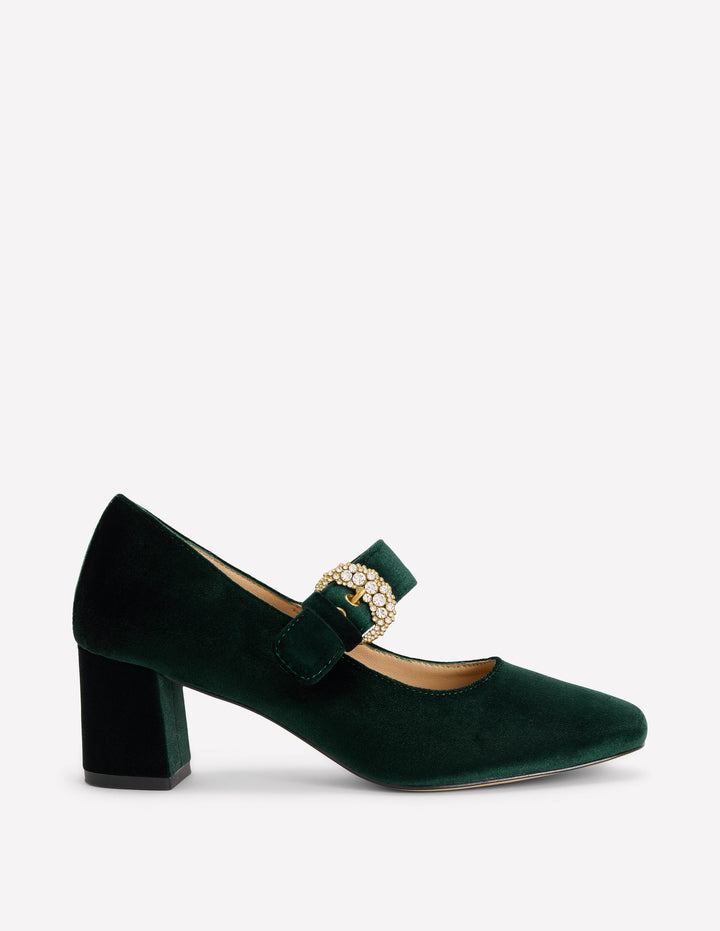 Buckle Strap Block Heels-Midnight Emerald