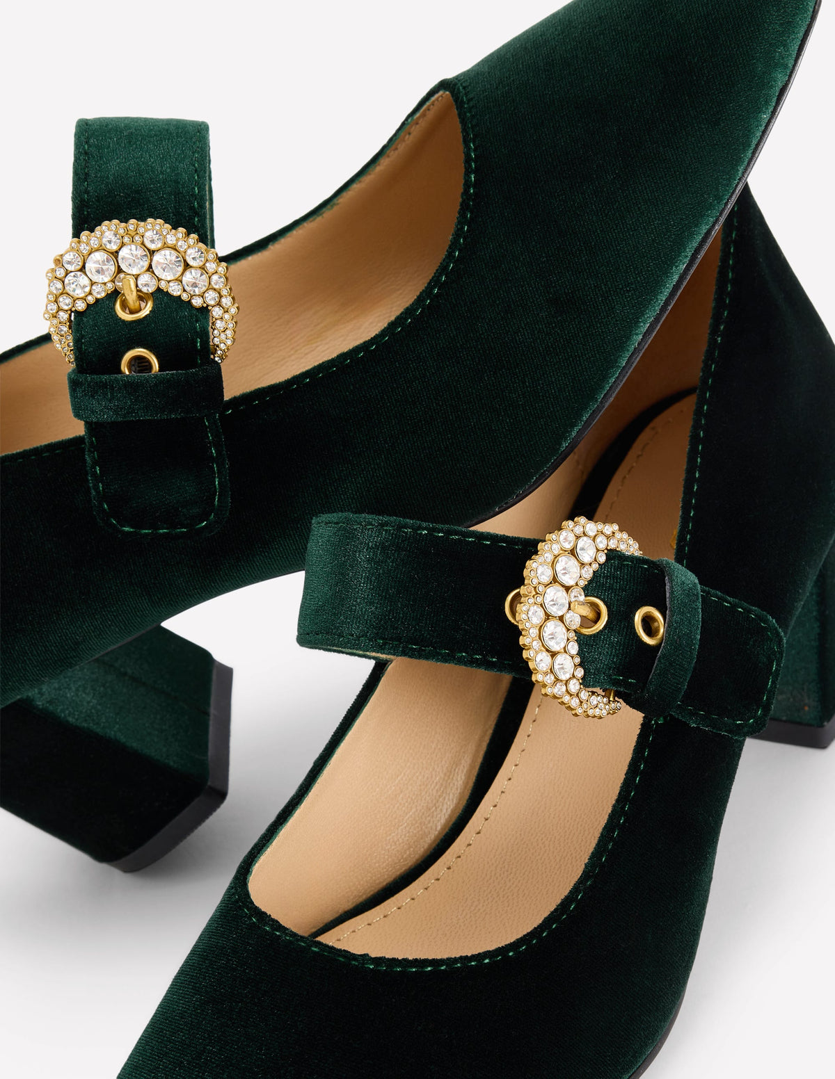 Buckle Strap Block Heels-Scarab Green-4