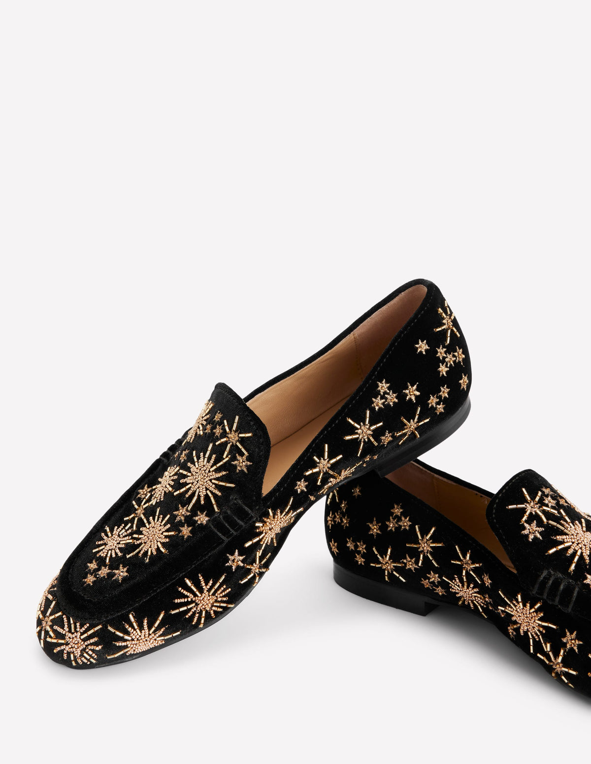 Dinah Embellished Loafers-Black, Gold Stars-4
