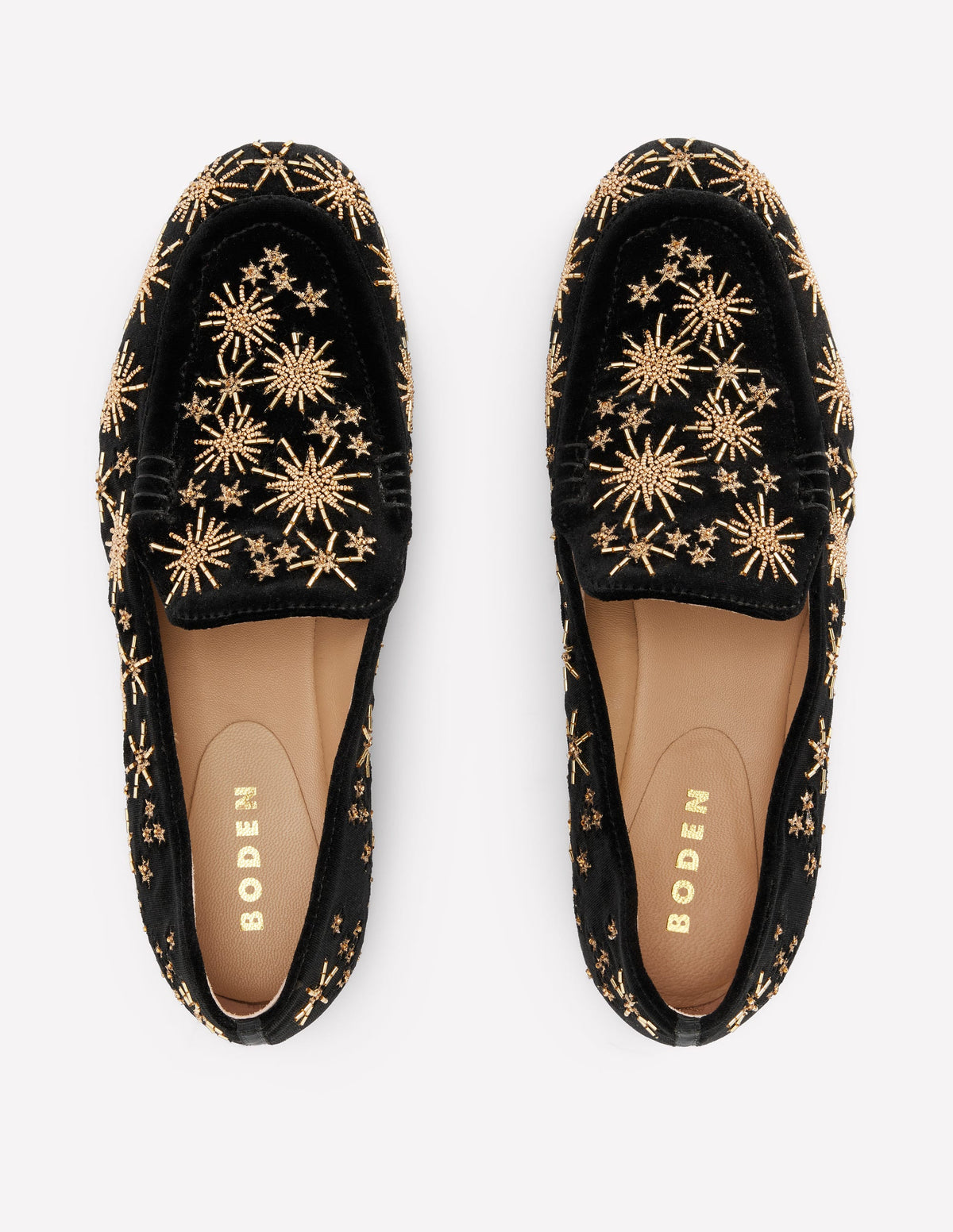 Dinah Embellished Loafers-Black, Gold Stars-5