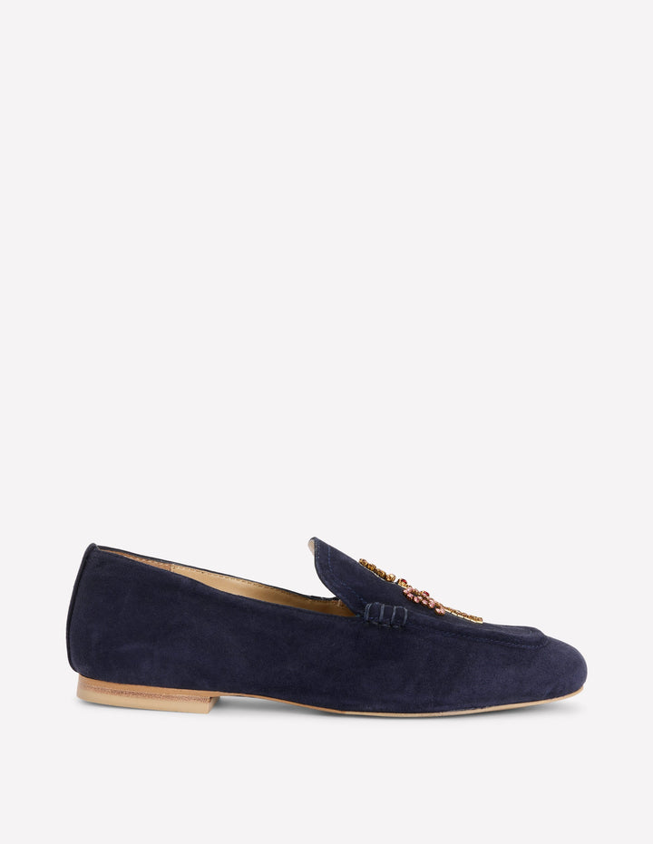 Dinah Embellished Loafers-Navy Heart and Key