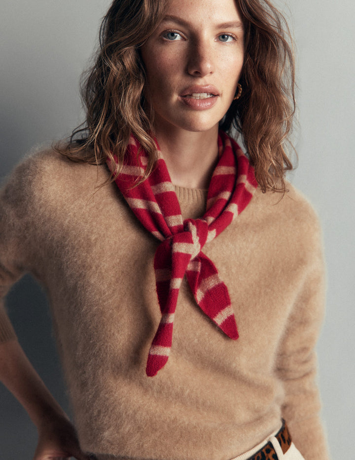 Cashmere Neckerchief-Poppy Red/ Camel Stripe