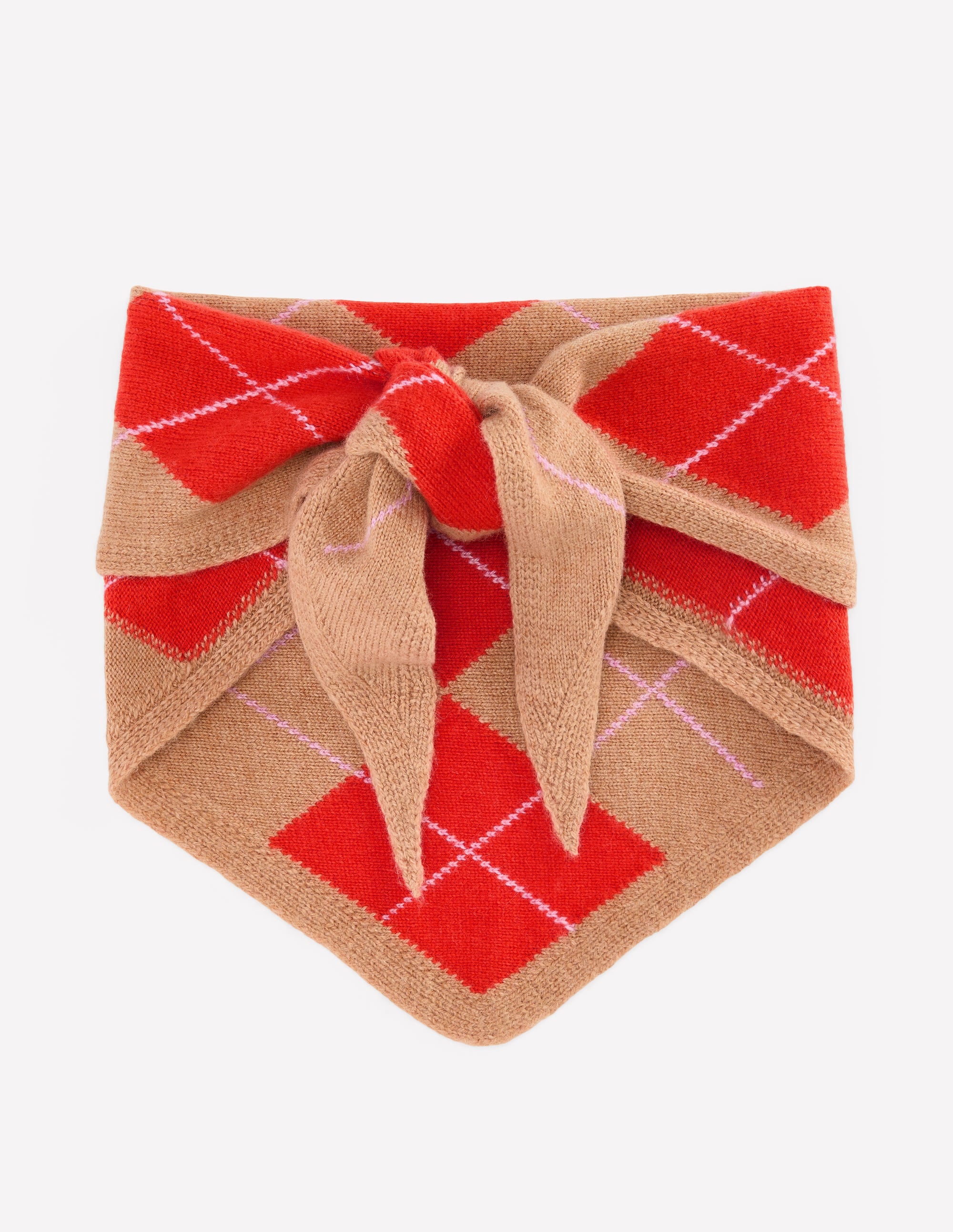 Alpaca Knitted Neckerchief-Camel and Fiesta Argyle - Image 1
