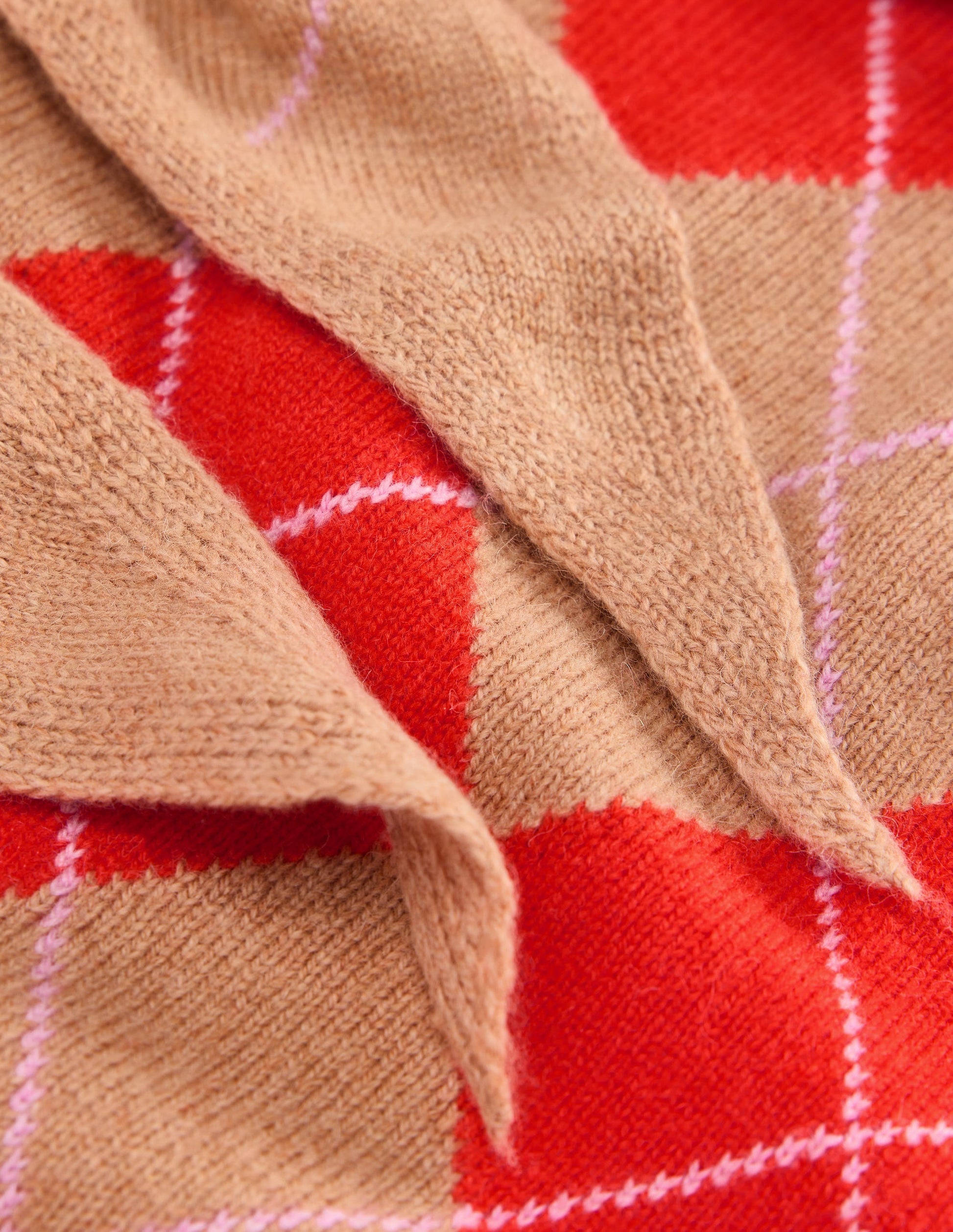 Alpaca Knitted Neckerchief-Camel and Fiesta Argyle-4