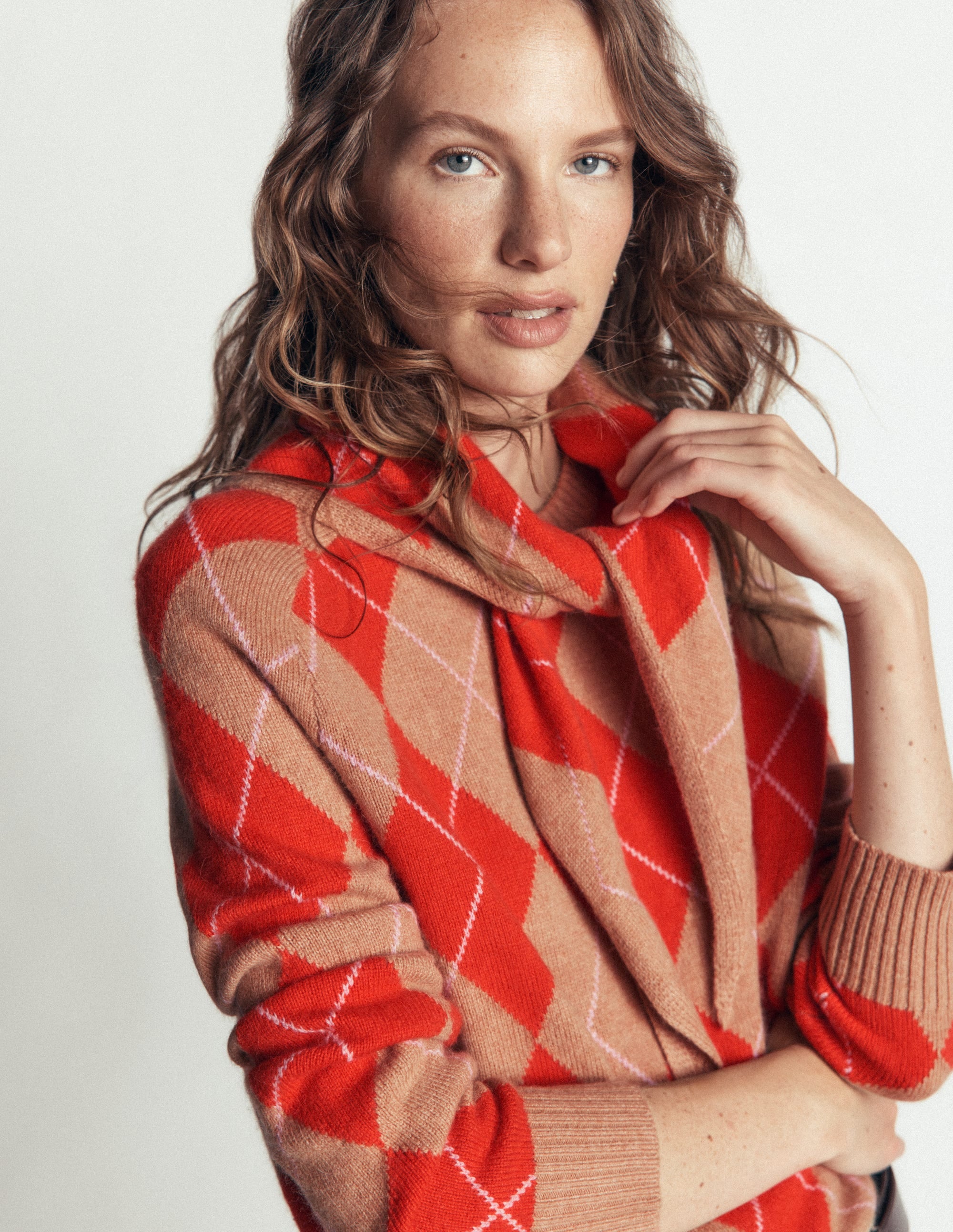 Alpaca Knitted Neckerchief-Camel and Fiesta Argyle - Image 2