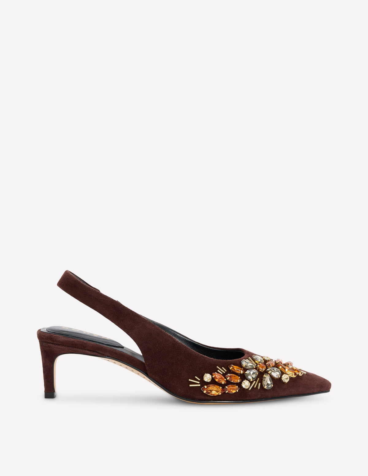 Hope Pointed Slingback Heels-Bitter Chocolate Embellished - Image 1