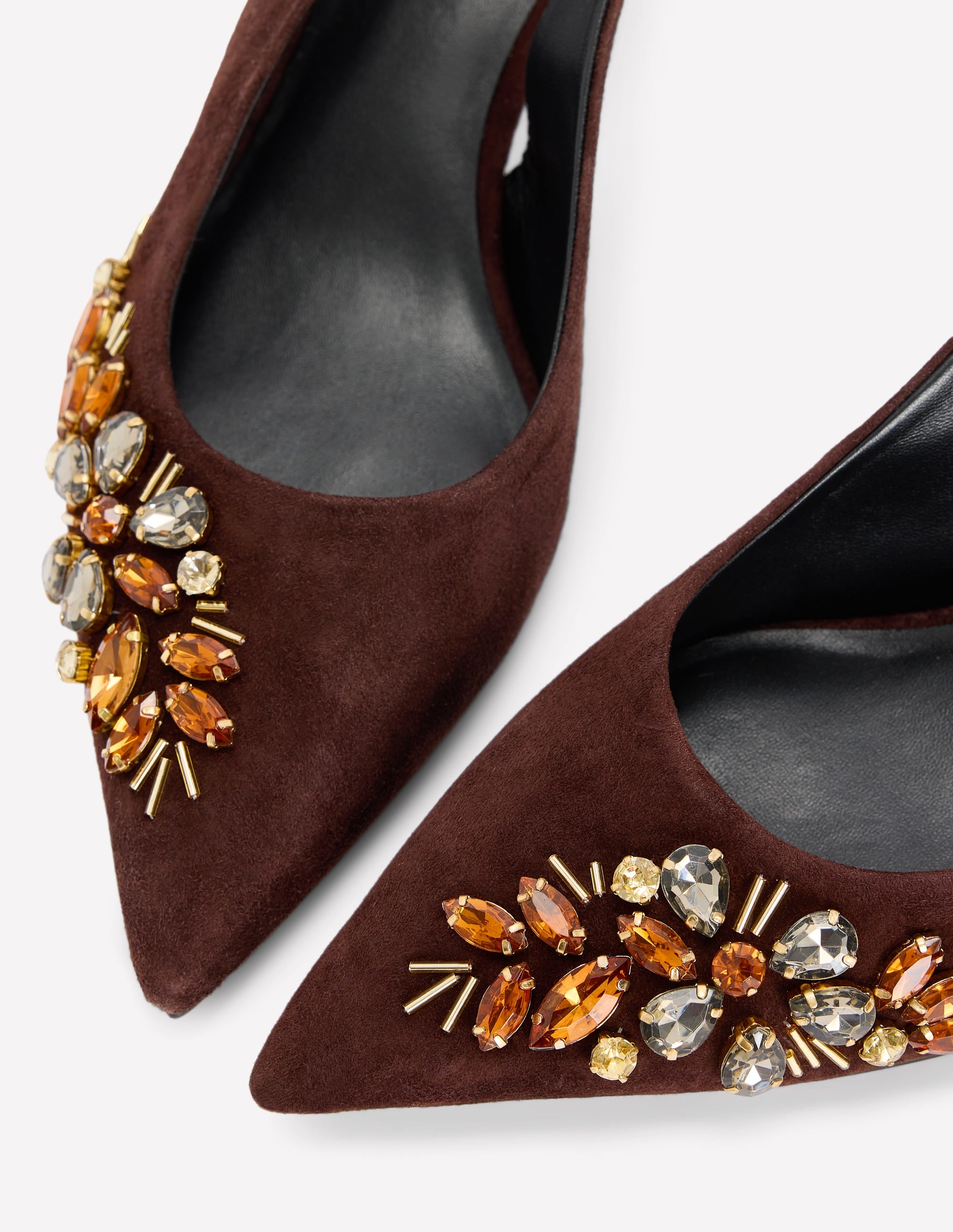 Hope Pointed Slingback Heels-Bitter Chocolate Embellished - Image 5