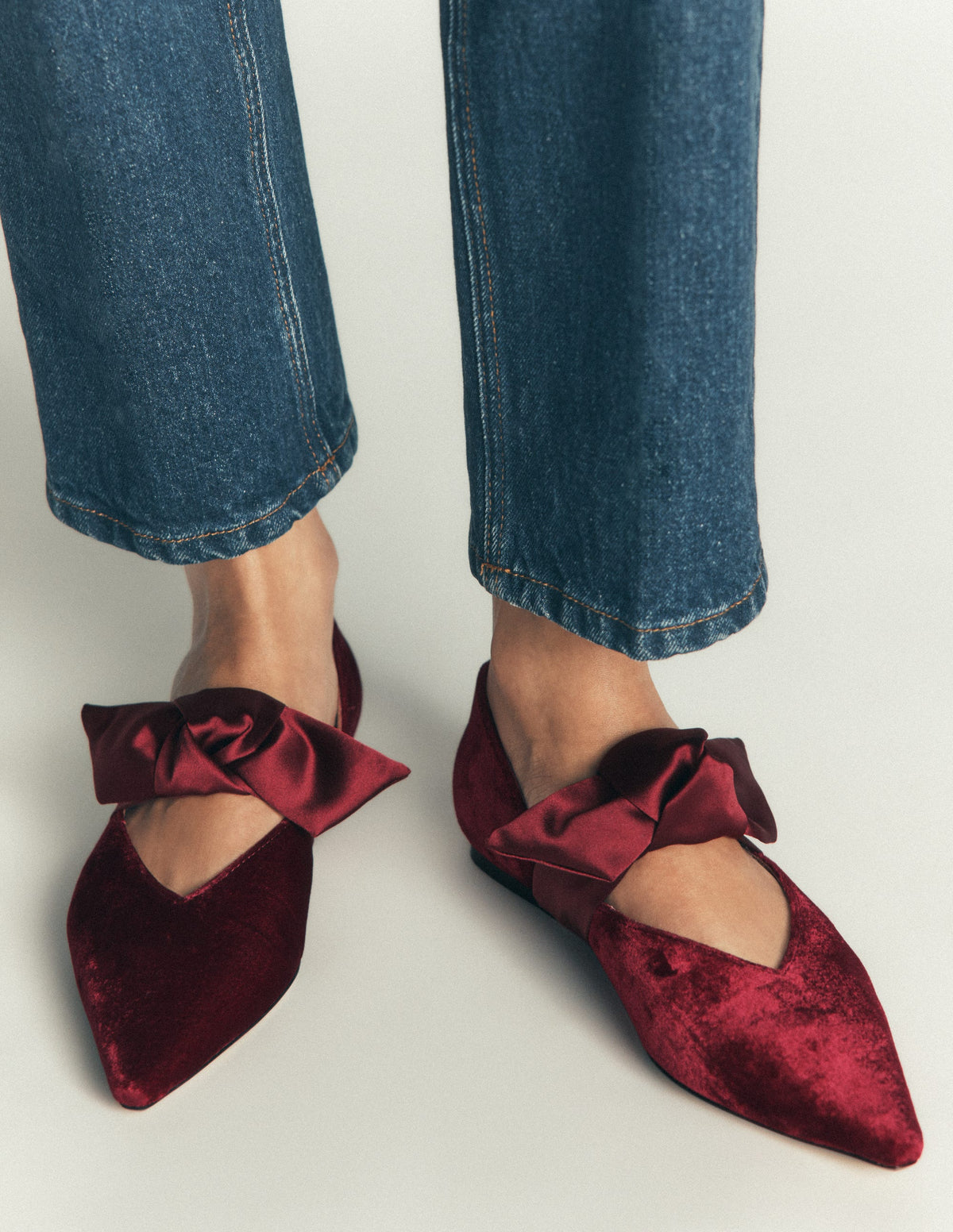 Bow Two Part Flats-Dark Burgundy - Image 2