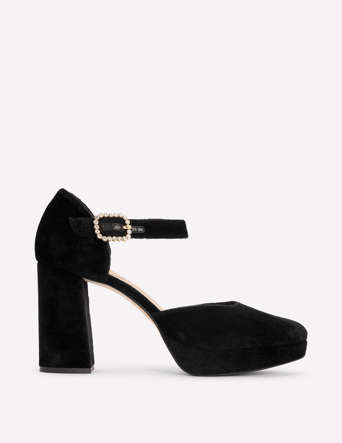 Jewelled Buckle Platform Heels-Black - Image 1