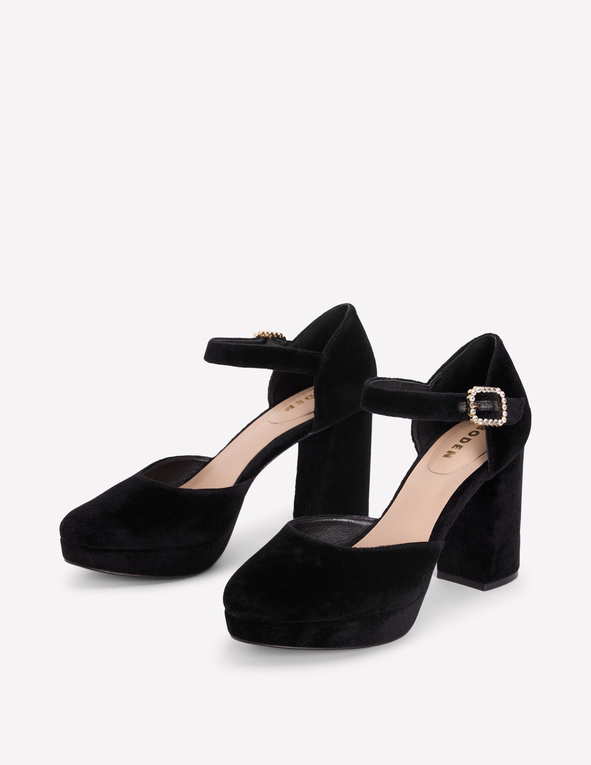 Jewelled Buckle Platform Heels-Black-3