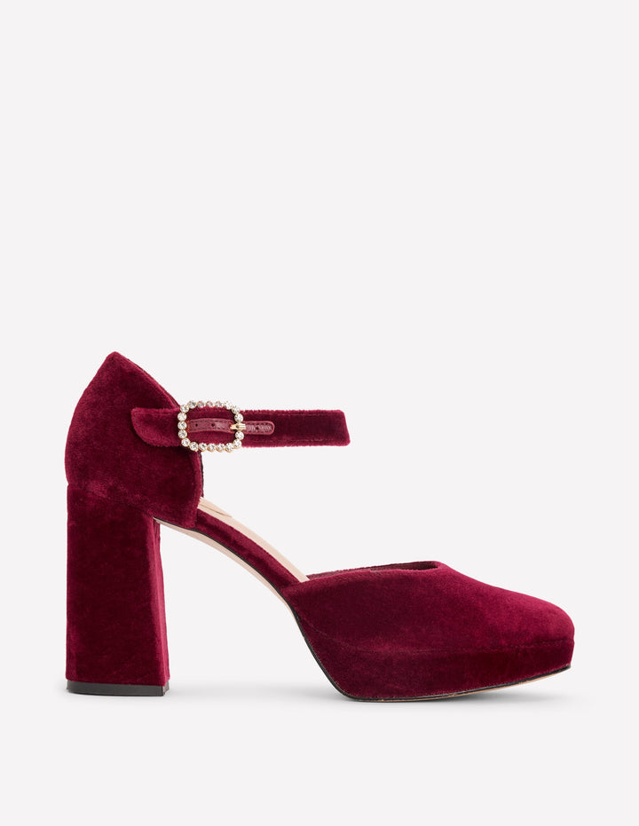 Jewelled Buckle Platform Heels-Dark Cherry
