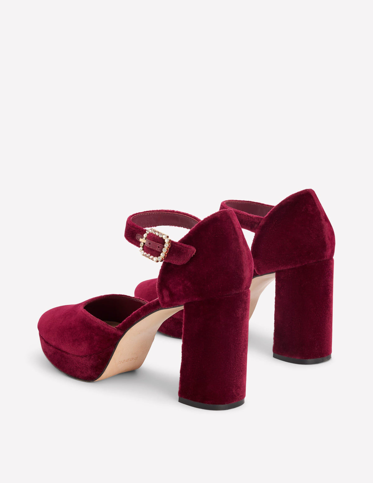 Jewelled Buckle Platform Heels-Dark Cherry-5