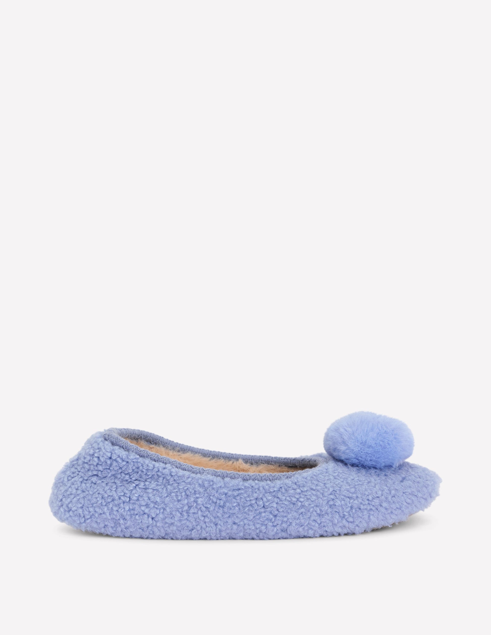 Borg Pompom Slippers-Blue-1